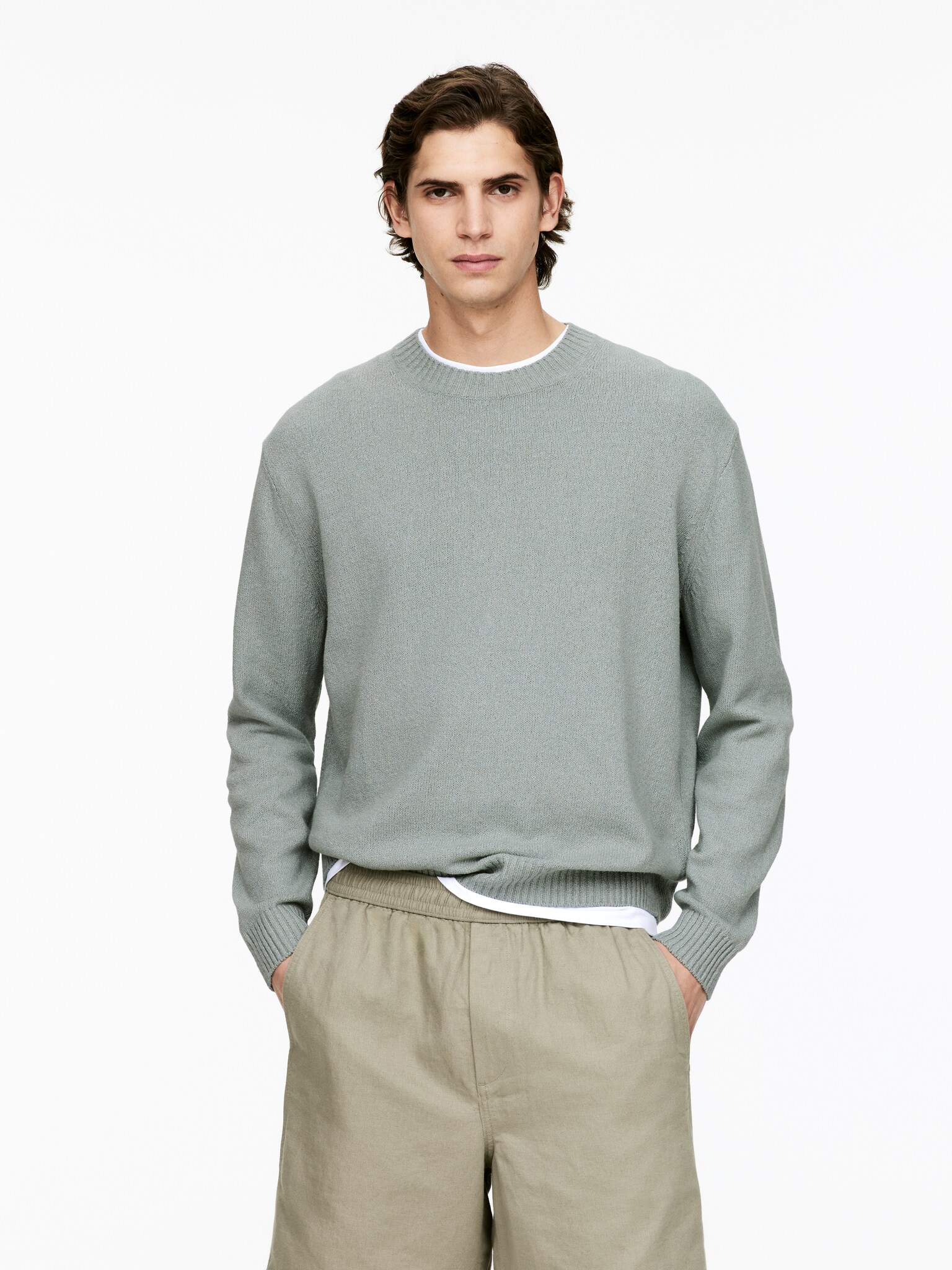 Jersey de lino y seda - Turquesa empolvado/Beige claro/Azul oscuro