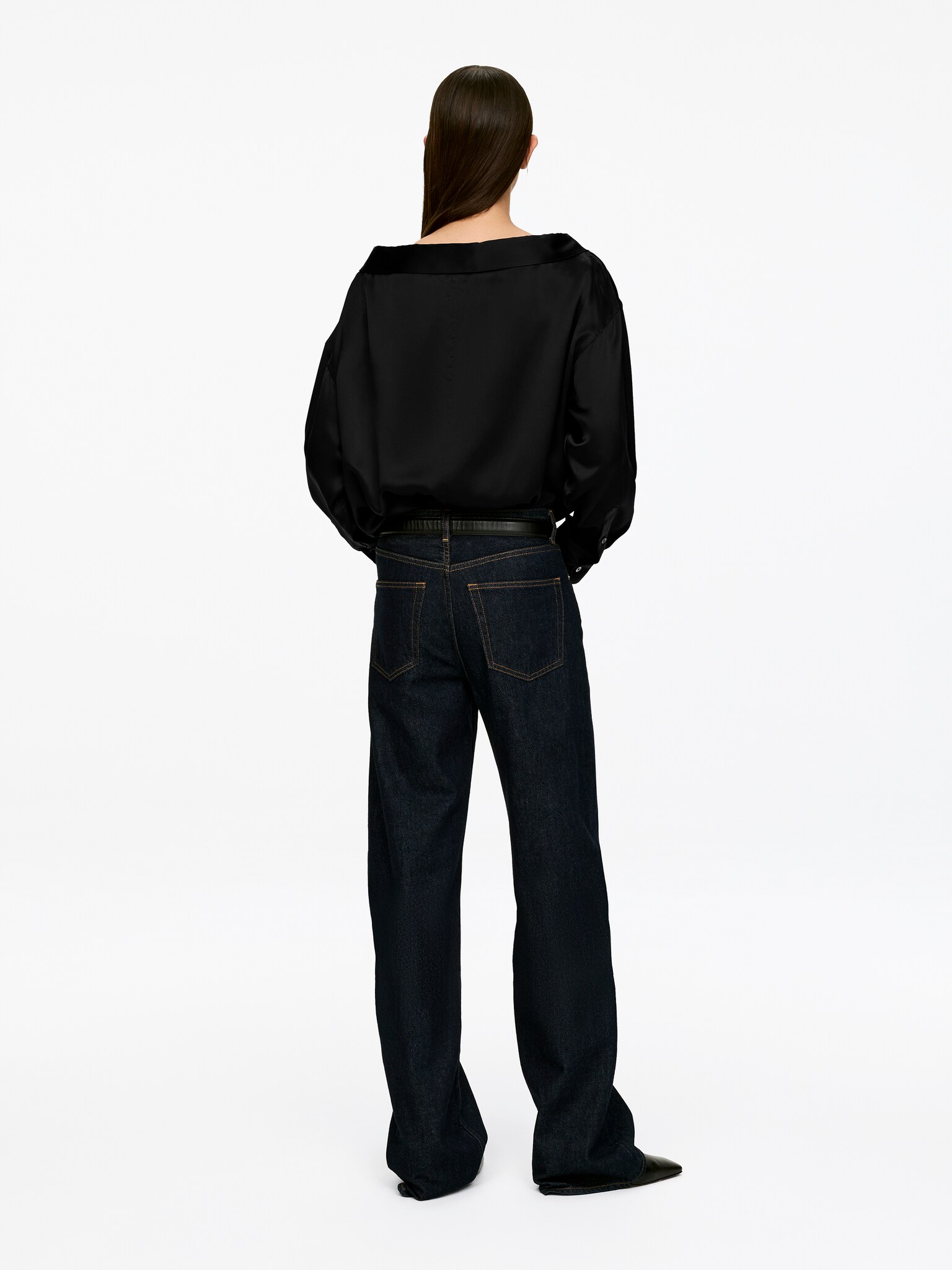 Jedwabna koszula z odkrytym dekoltem - Czarny - 3