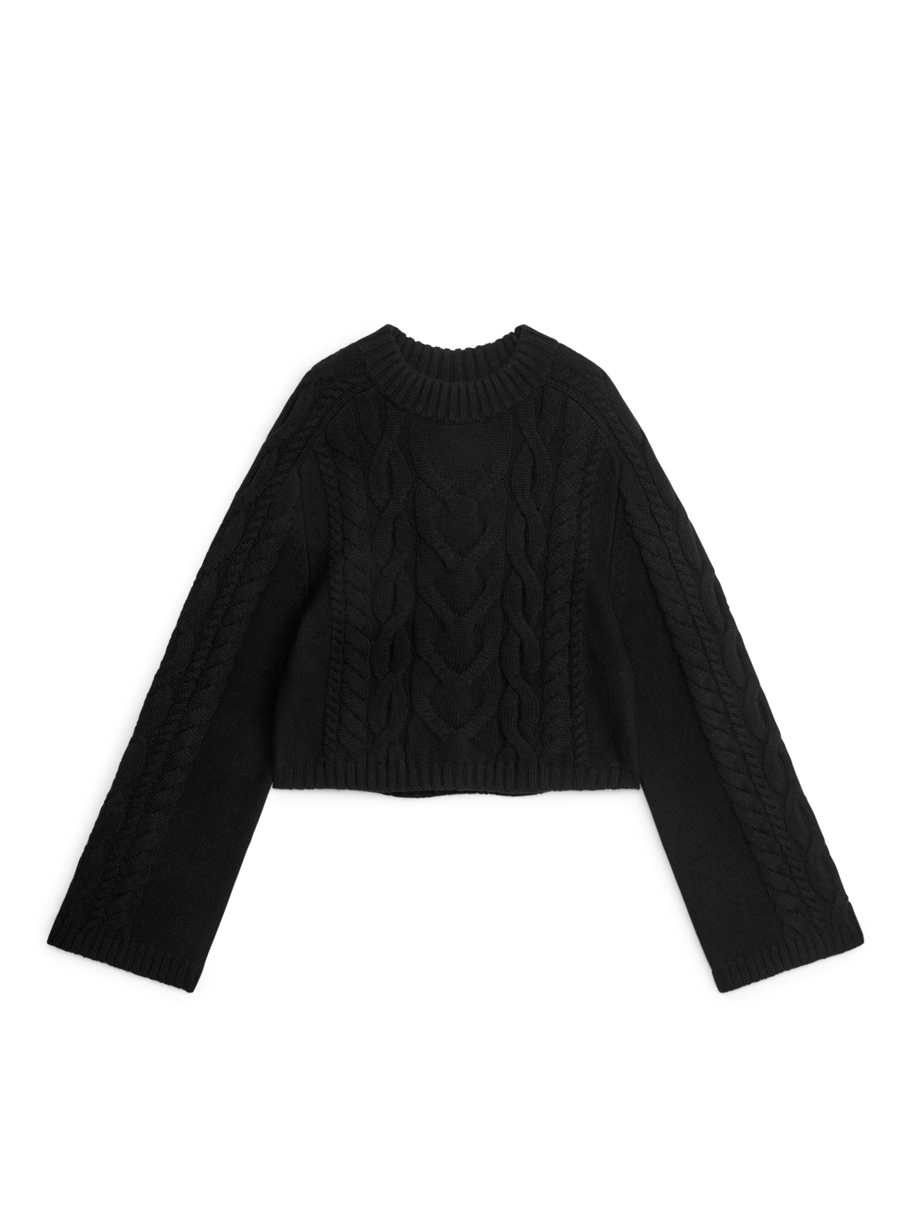 Cable-Knit Cropped Jumper - Black - Regular fit - Women - StillMedia/DescriptiveStillLife - 1