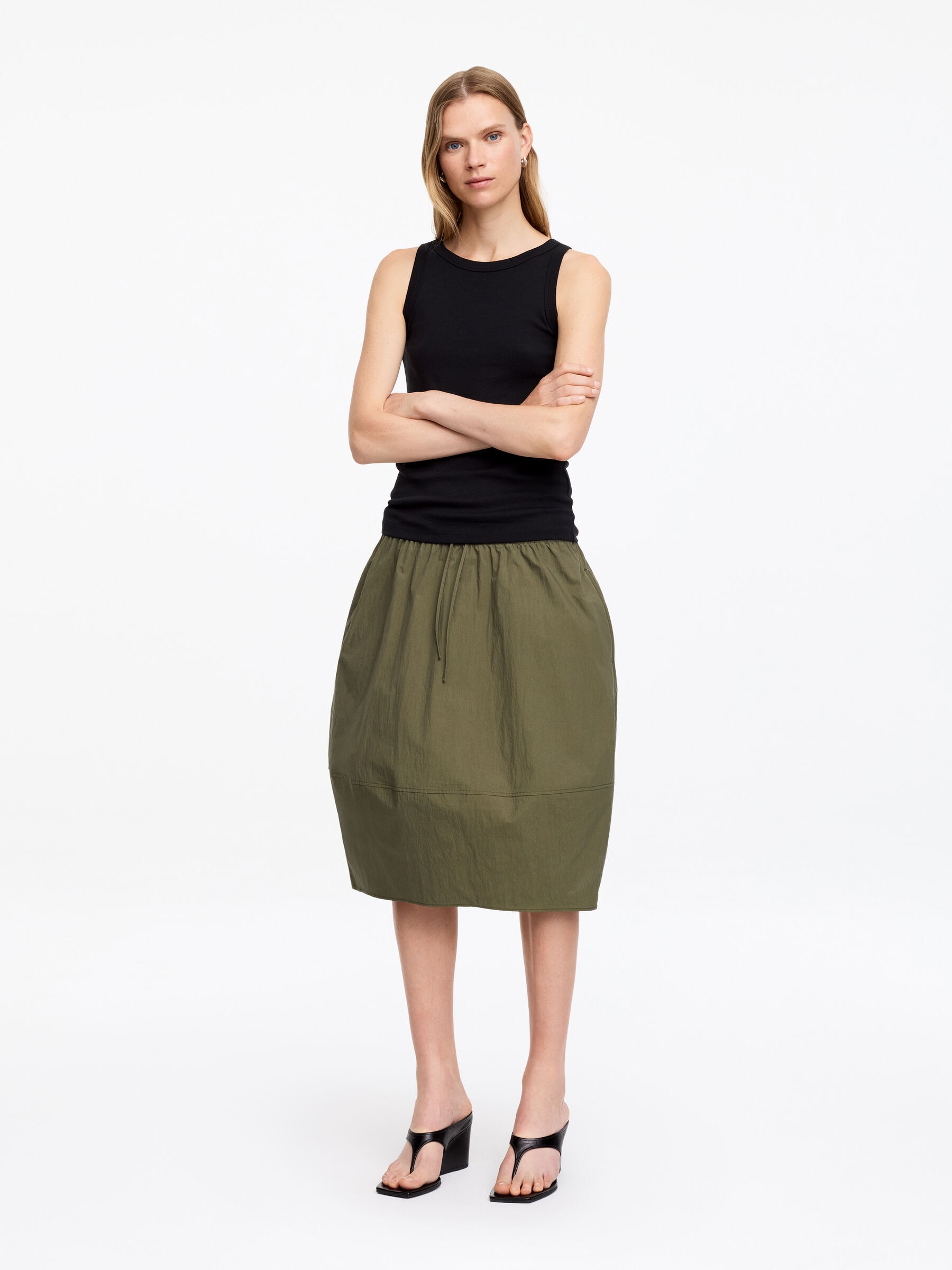 Cocoon Midi Skirt-#58584A-19288