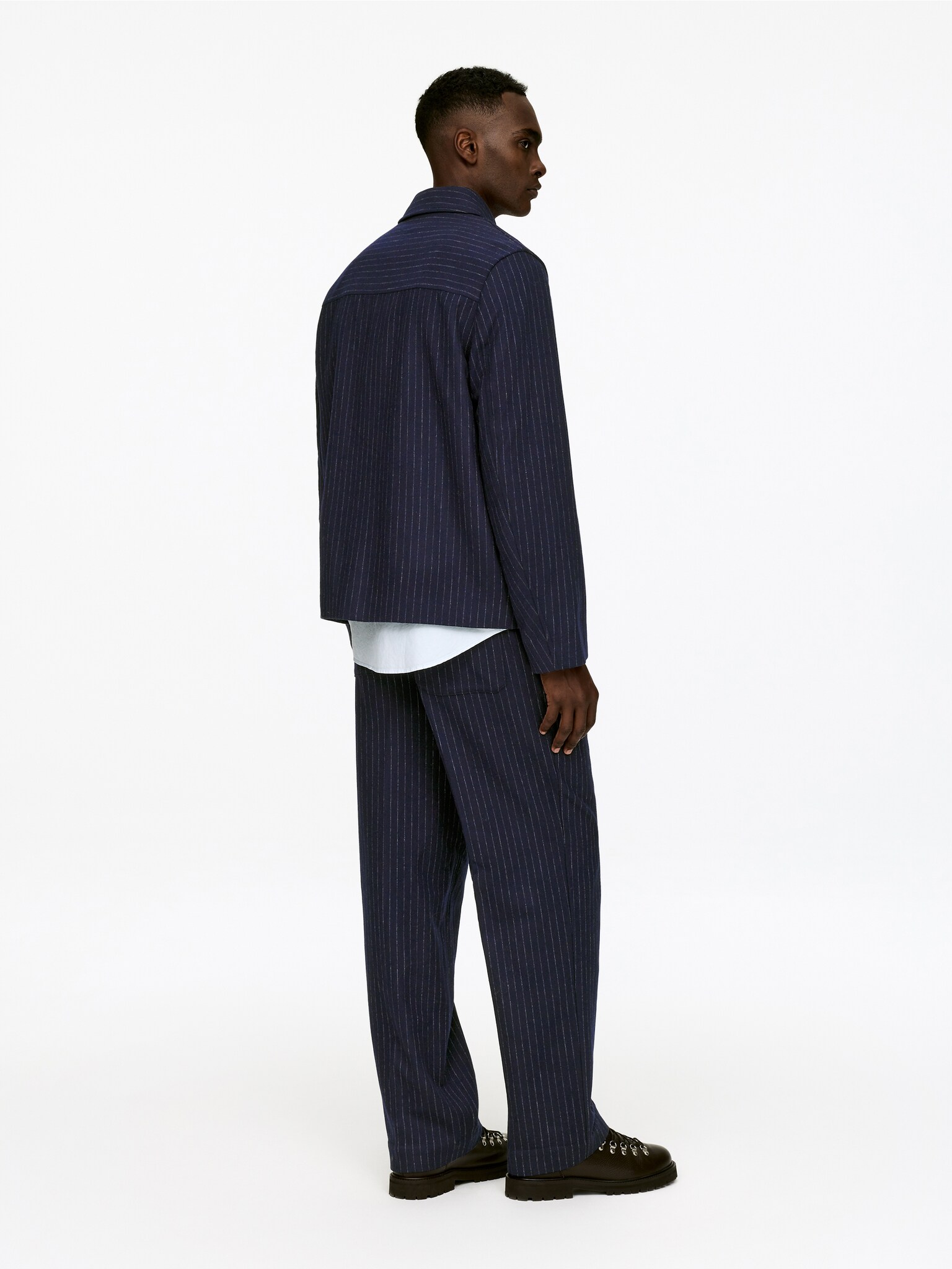 Surchemise à fines rayures en laine mélangée - Bleu foncé - 5