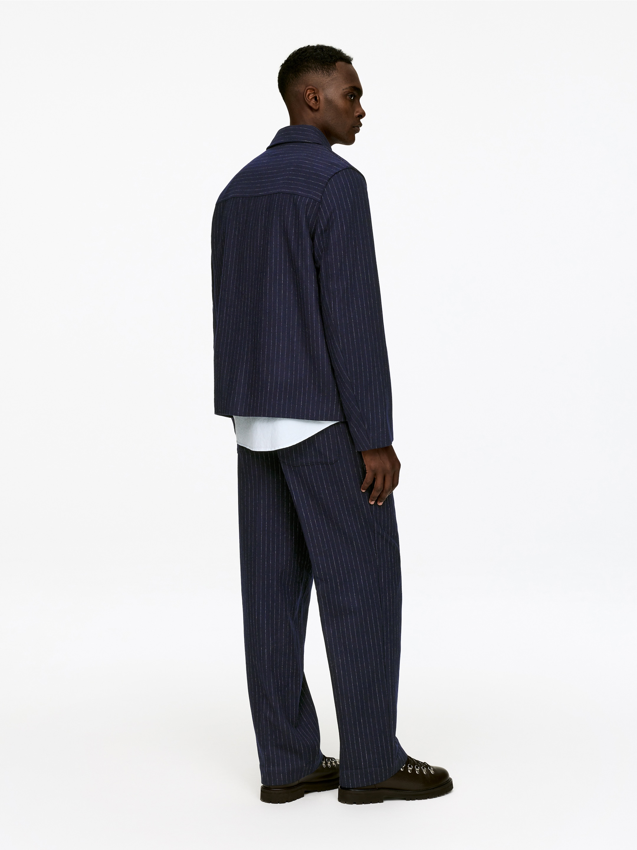 Visualizza immagine più grande: Overshirt in misto lana con motivo gessato - Blu scuro - UOMO | H&M IT 5