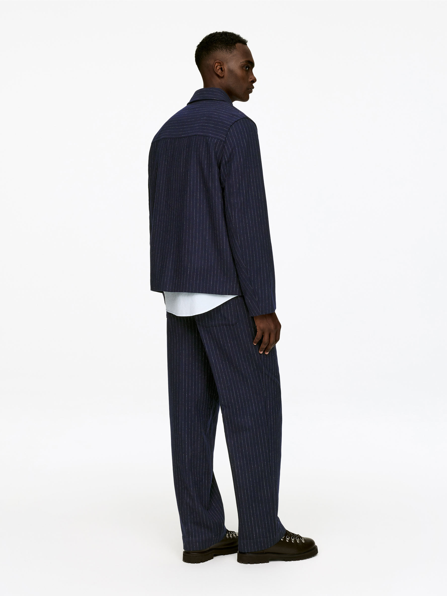 Pinstripe Wool Blend Overshirt - Dark Blue - Relaxed fit - Men - StillMedia/Lookbook - 6