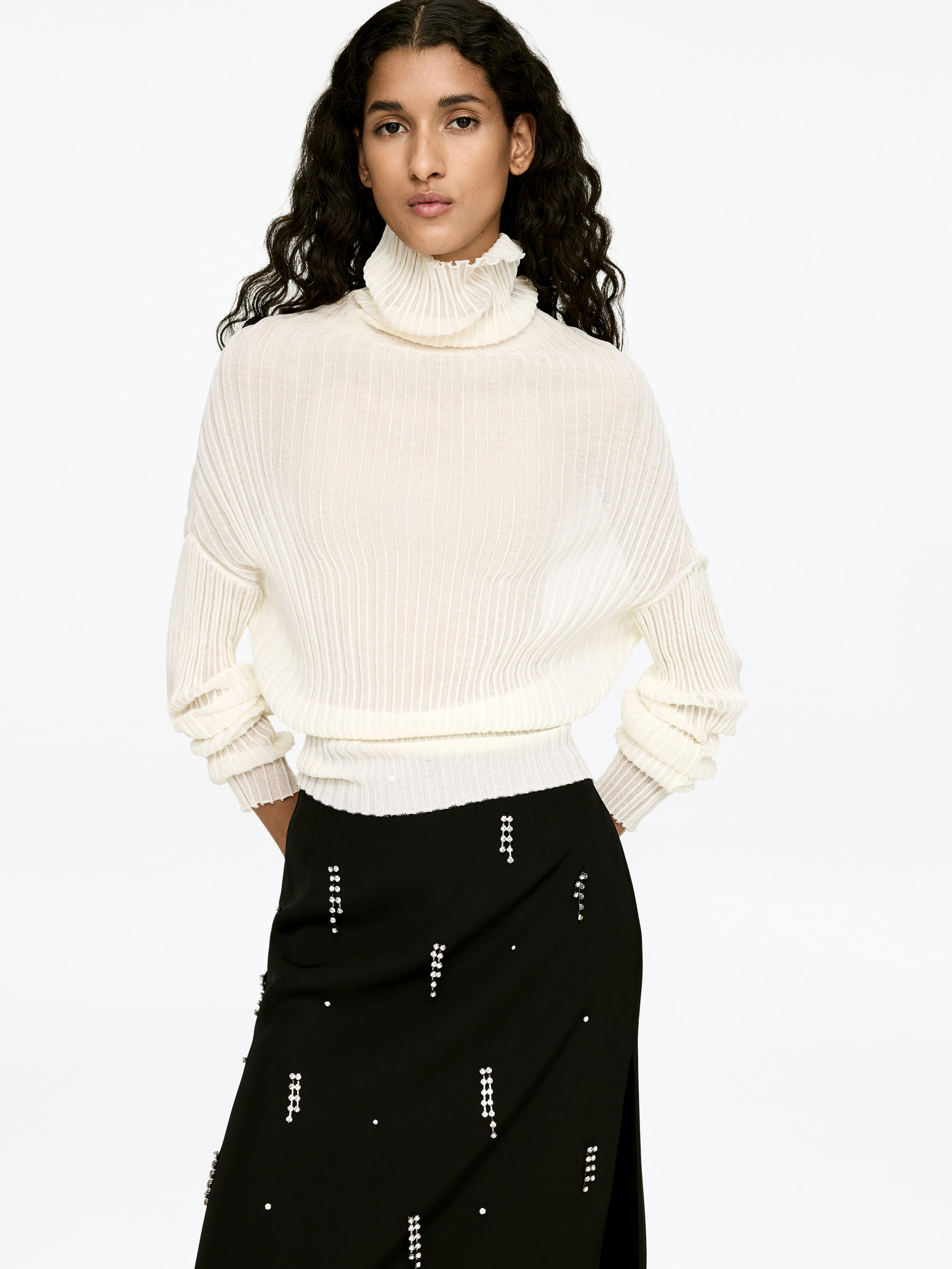 Rib Roll-Neck Top - Off White - Regular fit - Women - StillMedia/Lookbook - 4