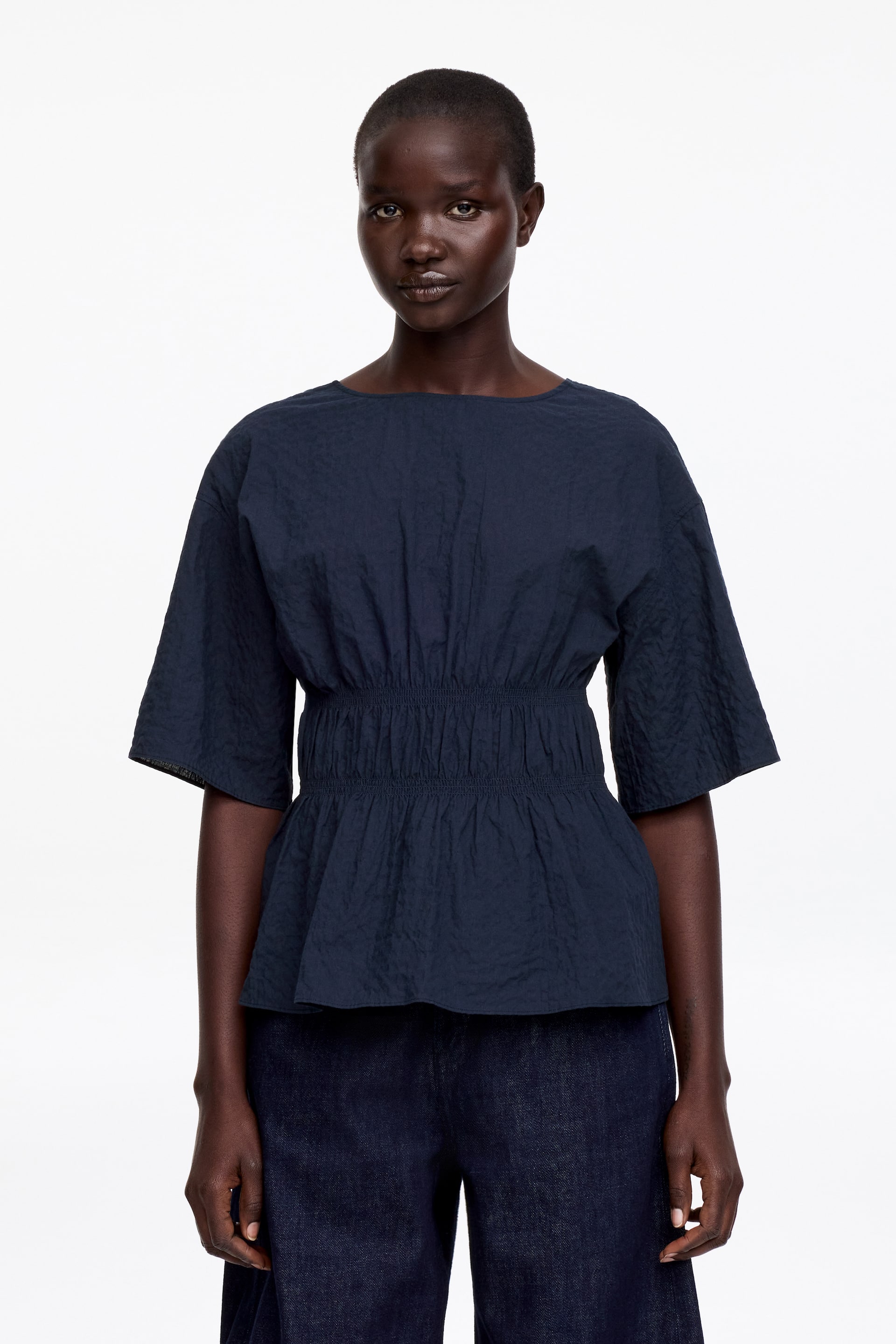 Grotere afbeelding bekijken: Seersucker top - Donkerblauw - DAMES | H&M NL 1