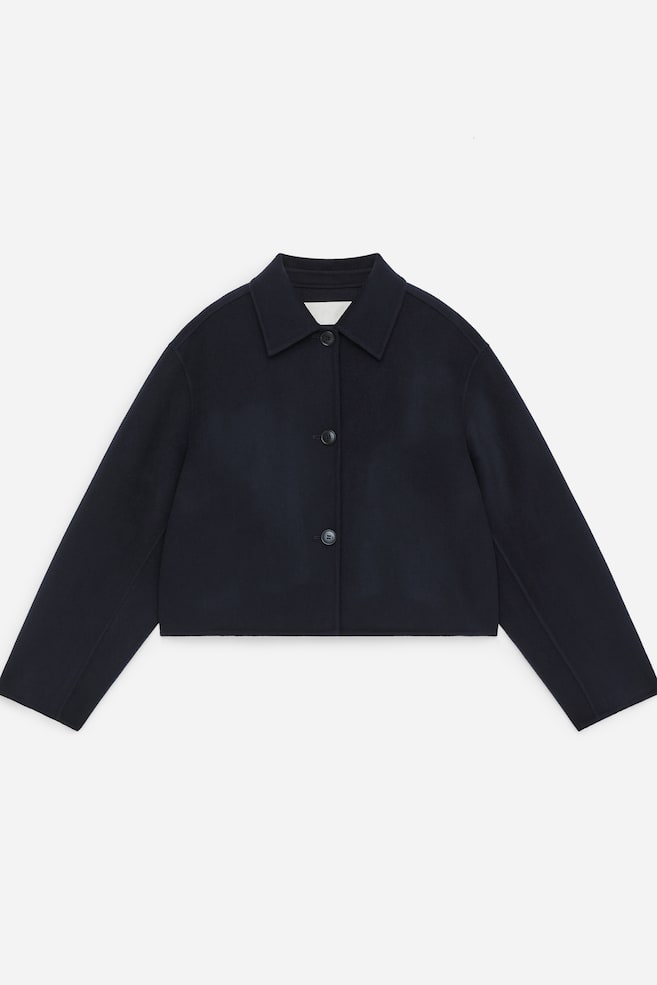 Overshirt din lână dublu stratificat - Albastru Închis/Maro închis - 1