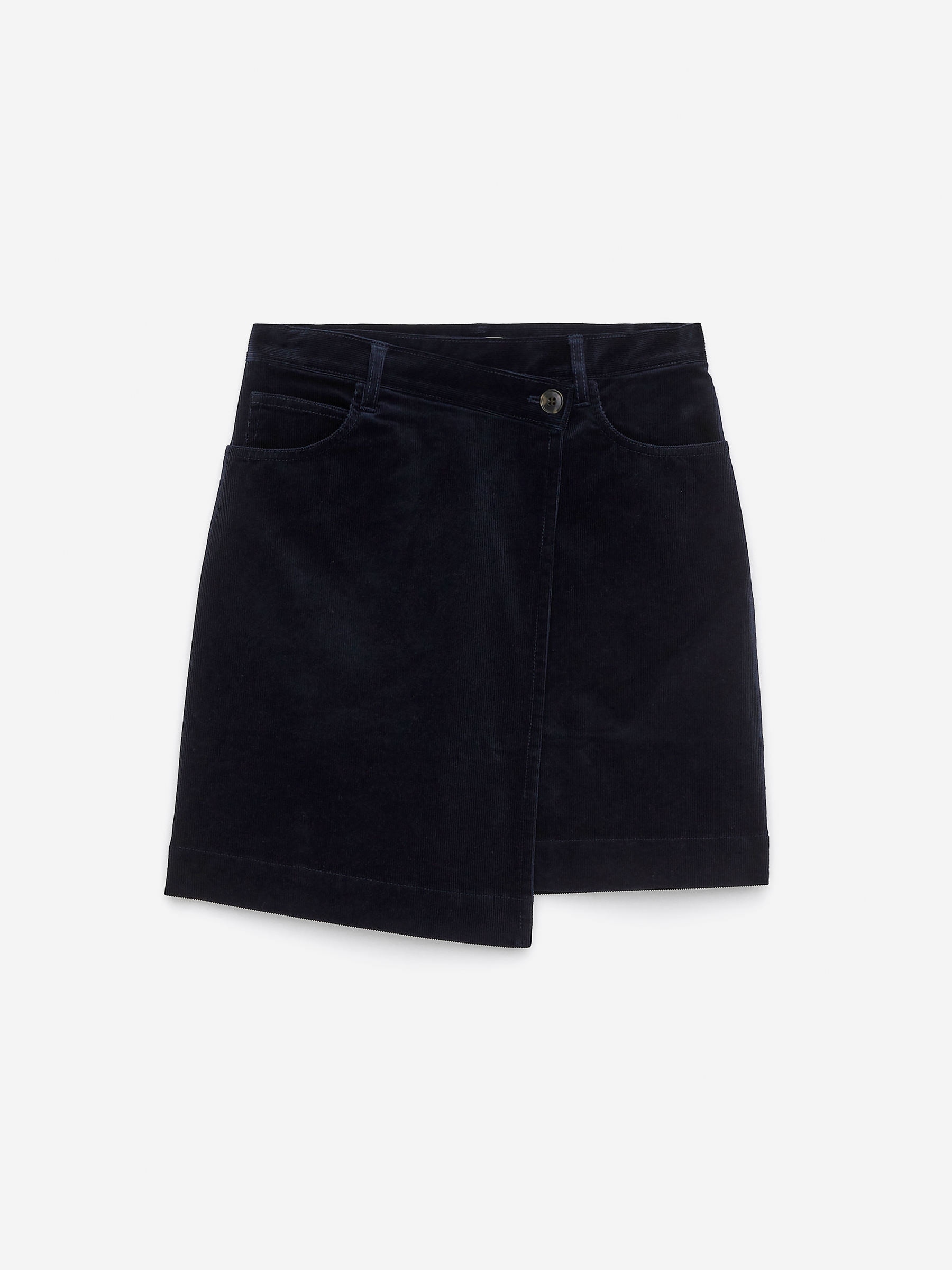 Corduroy Wrap Skirt-Blue-13414