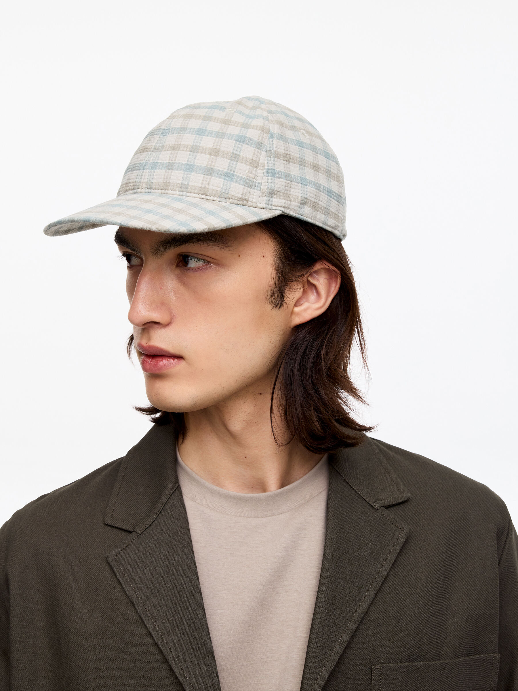 Seersucker Baseball Cap - Beige/Motivo a quadri - Men - StillMedia/Lookbook - 6