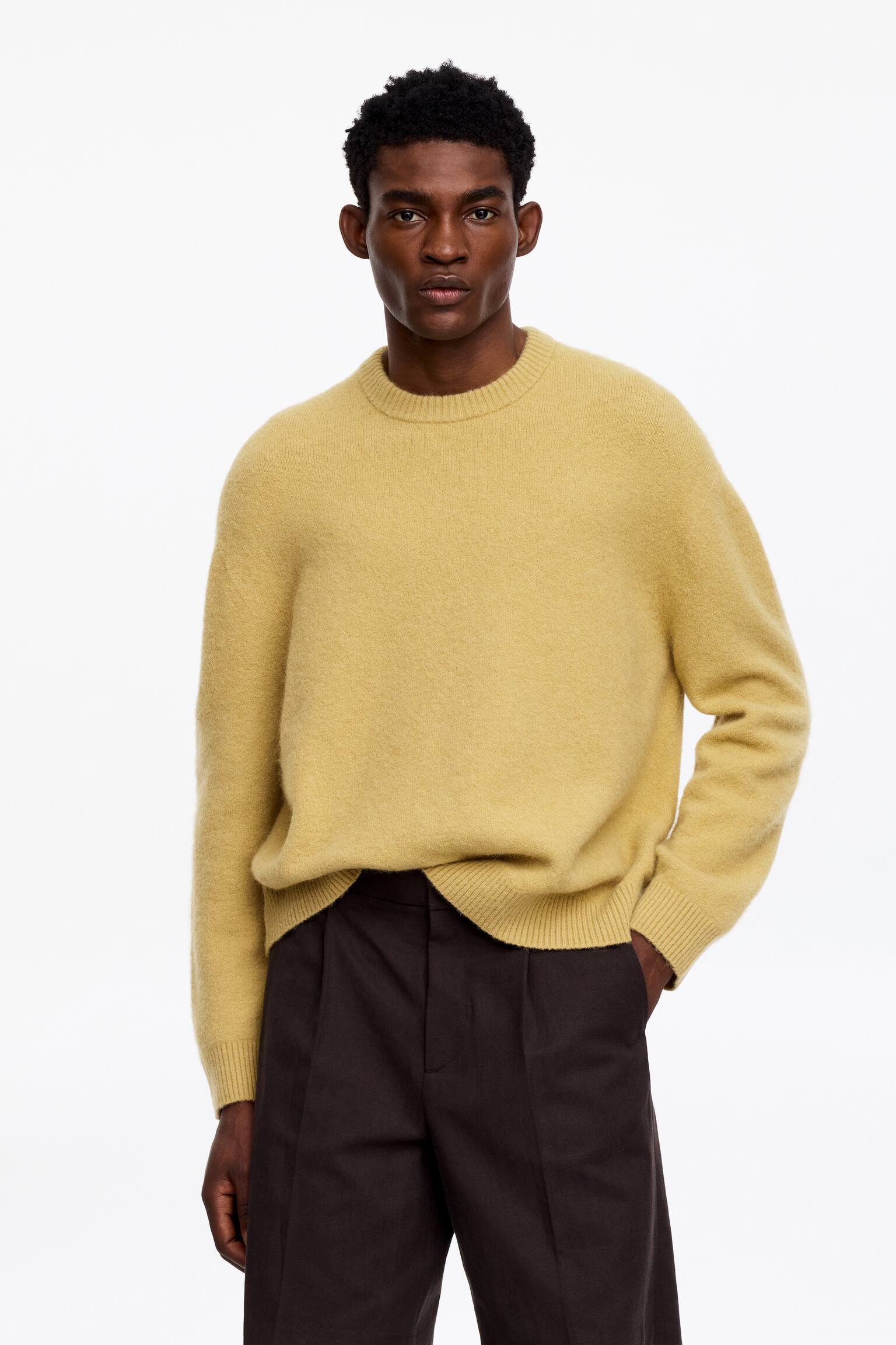 Trui van alpaca-merinowolmix - Mosterdgeel - 1