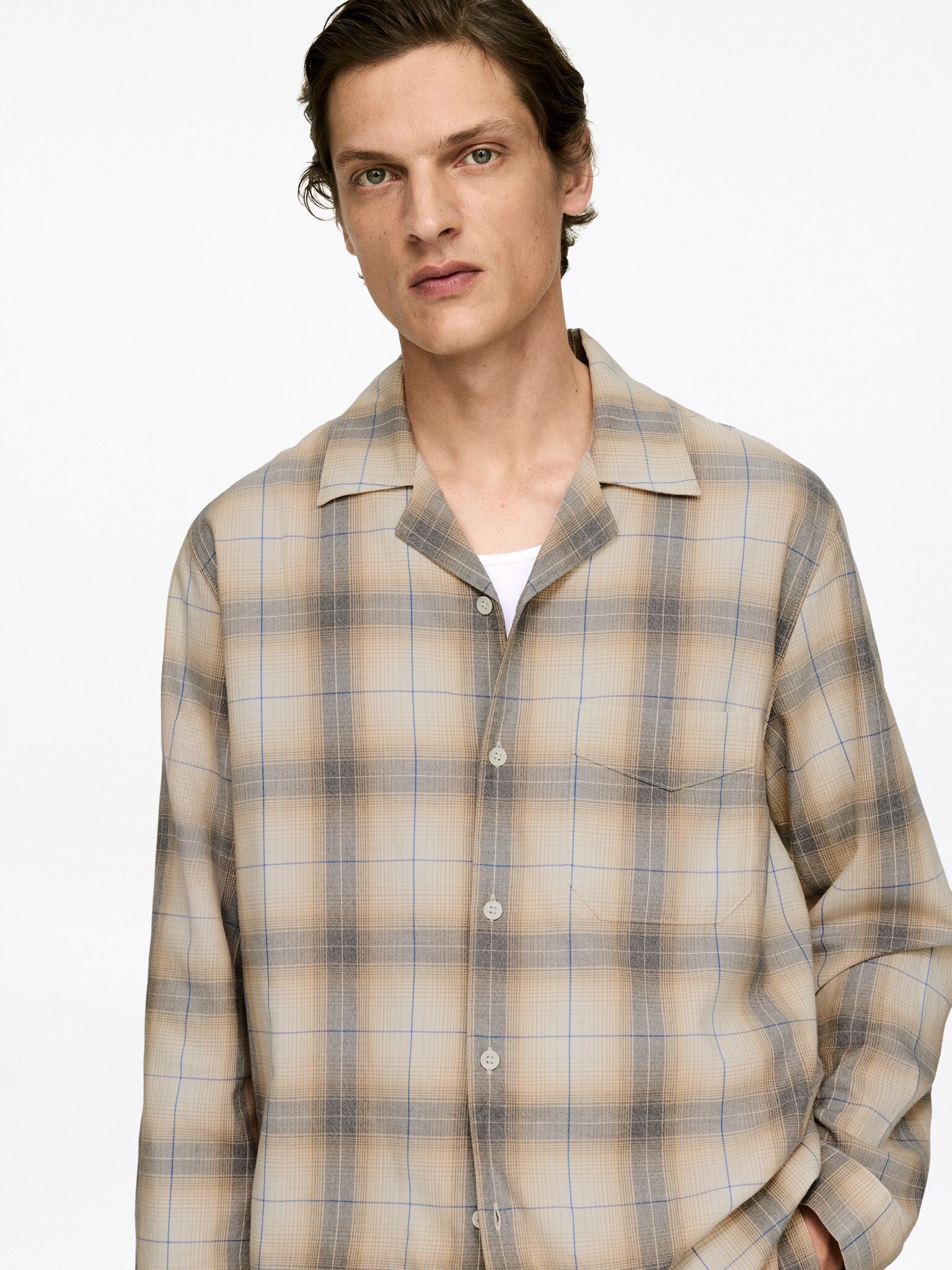 Chemise de pyjama en flanelle - Beige/Carreaux - 6