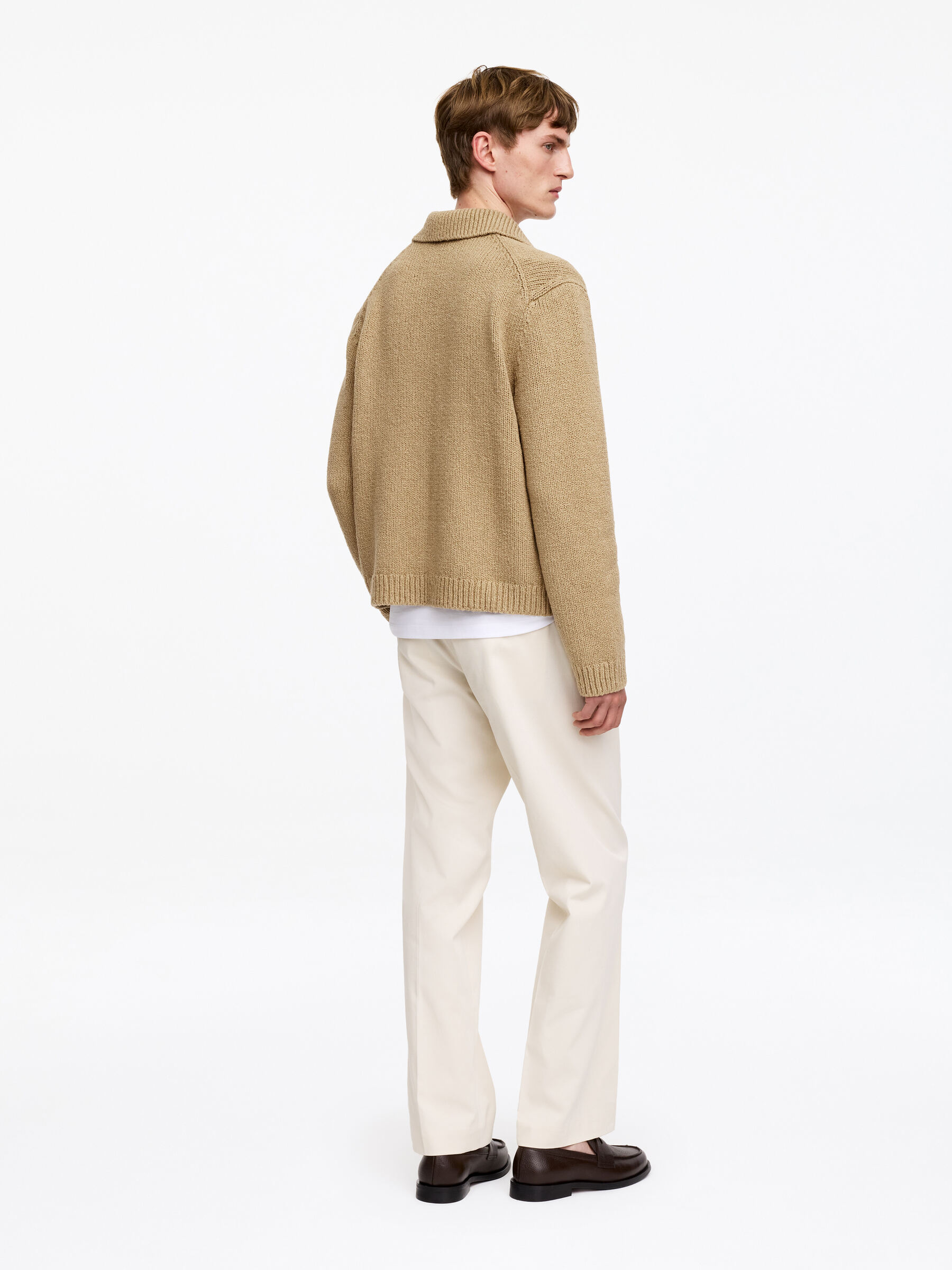 Cotton Blend Zip Cardigan - Dark Beige - Loose fit - Men - StillMedia/Lookbook - 5