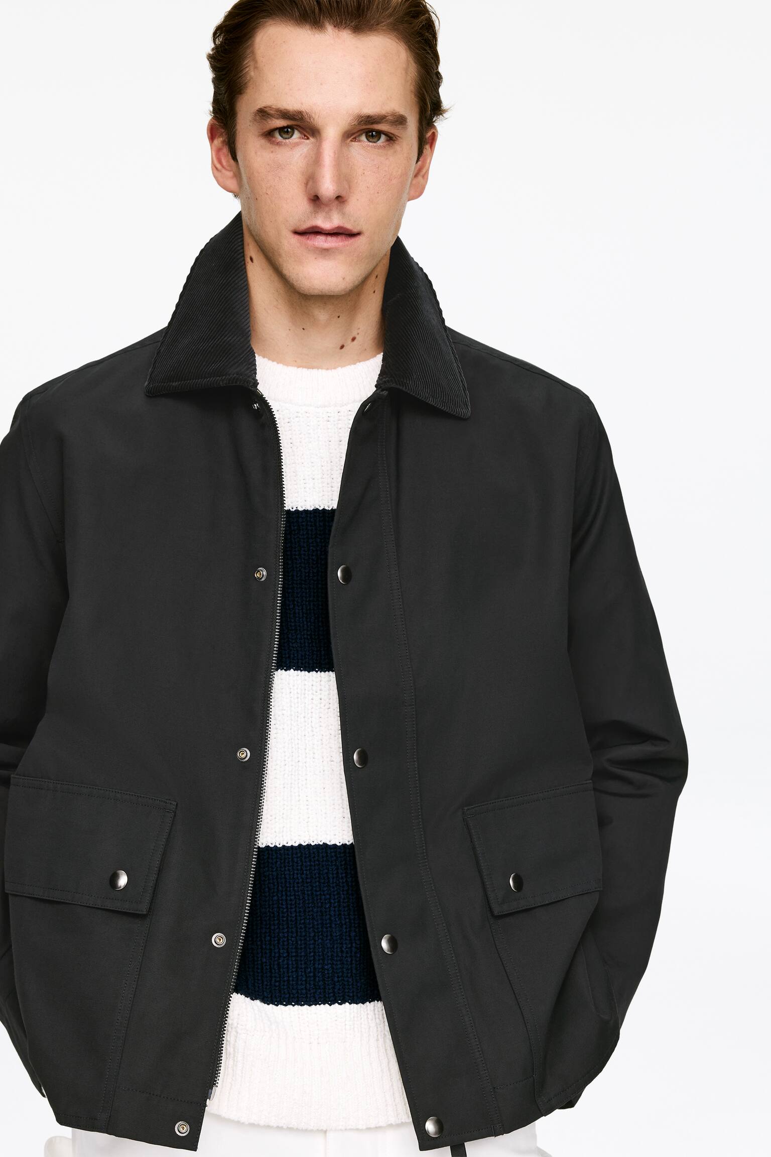 Veste cirée en nylon et coton - Noir/Beige clair - 3