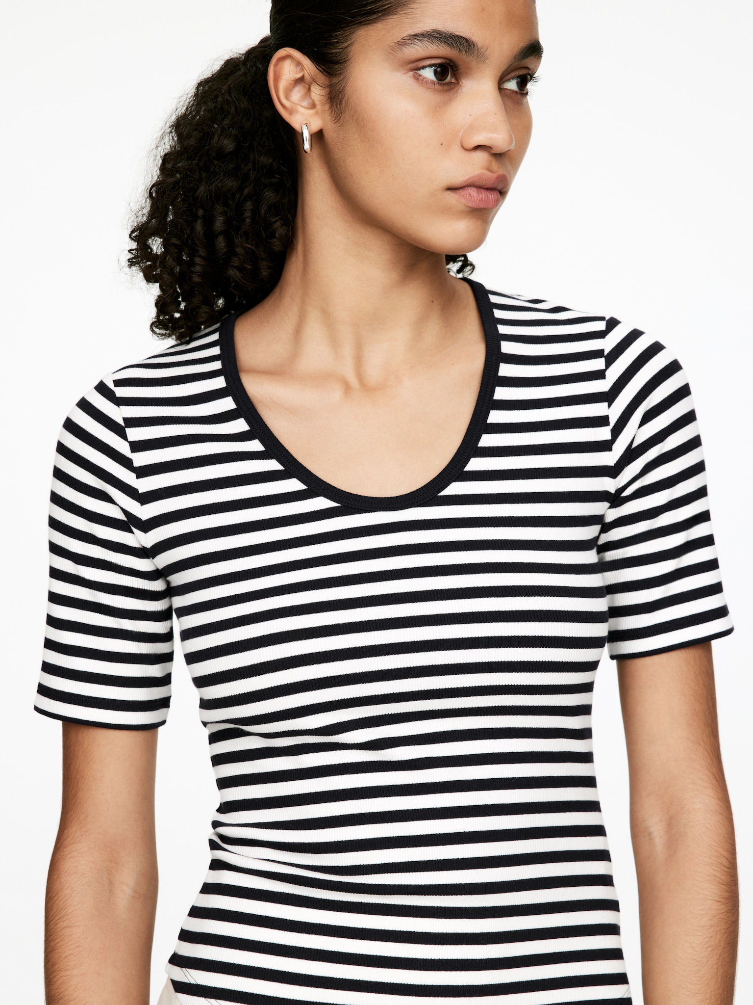 T-shirt côtelé - Bleu foncé/Blanc/Noir - 5