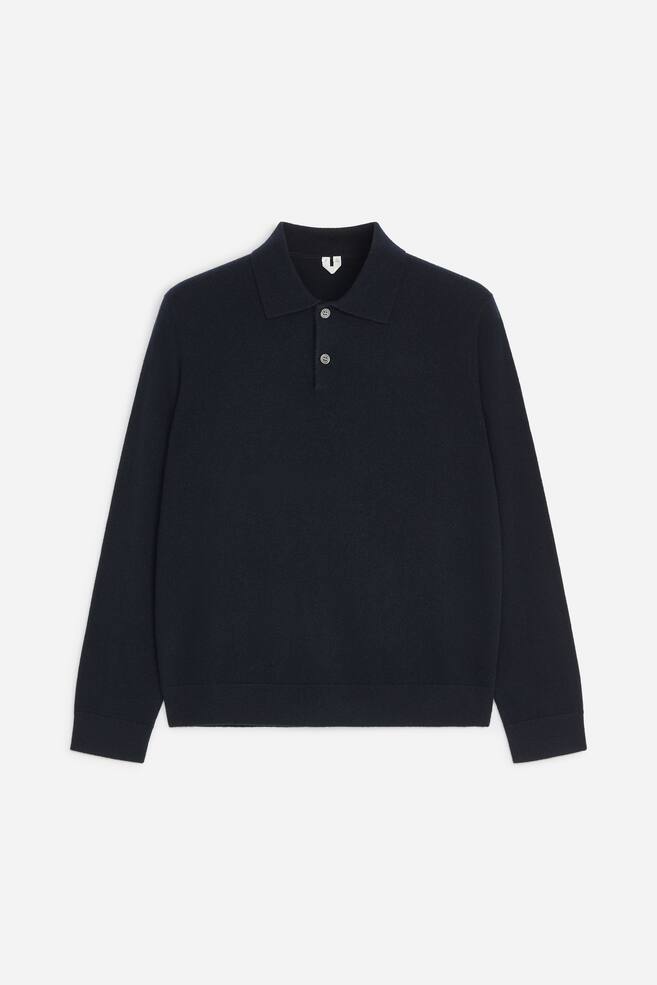 Pure Cashmere Knitted Polo Shirt - Dark Blue/Grey - 1
