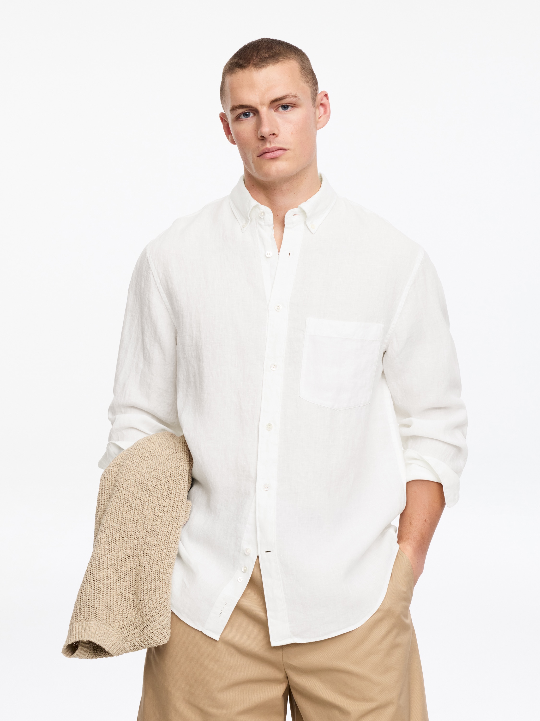 Avslappet linskjorte - Offwhite/Støvet mørk rosa