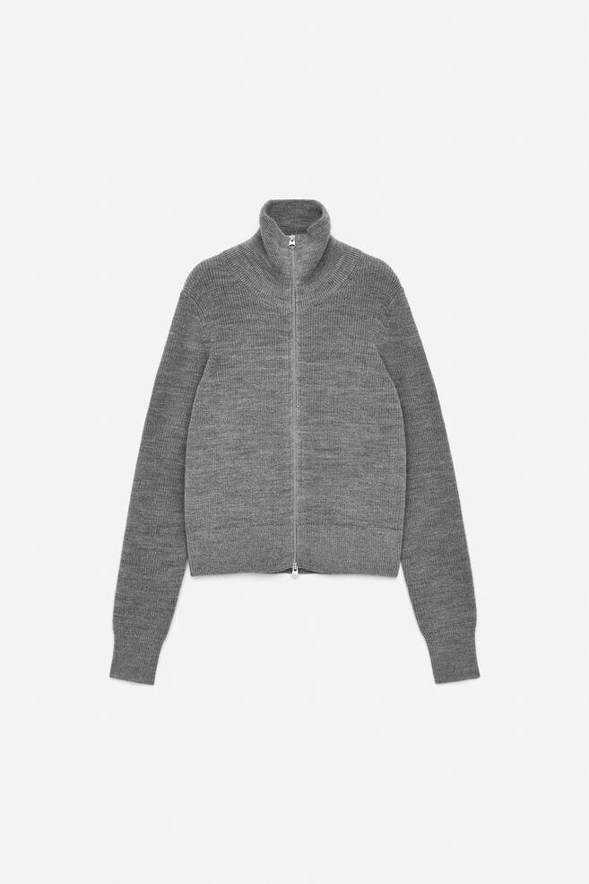 Wool-Cotton Zip Cardigan - Grey/Off White - 1