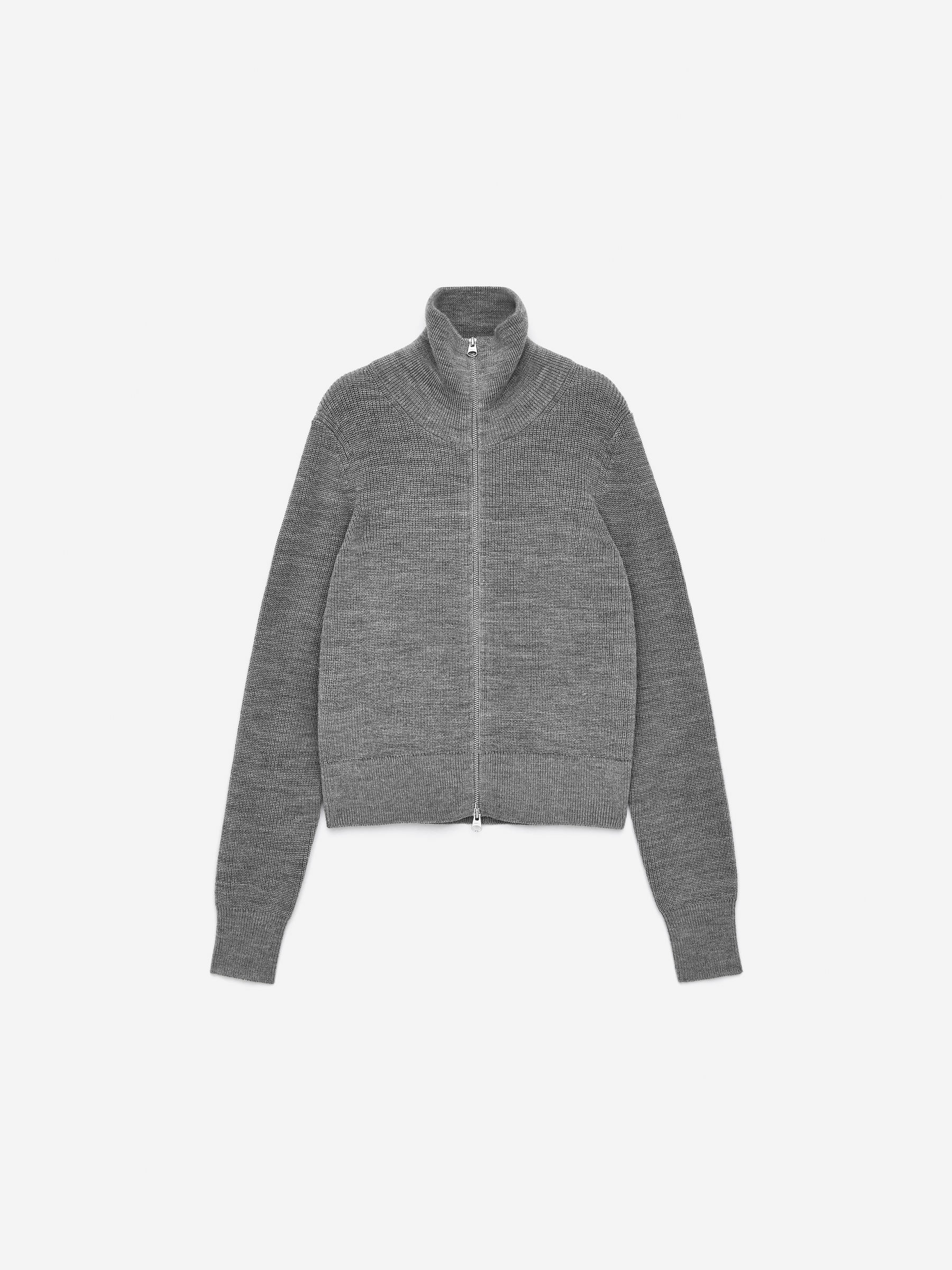 Wool Cotton Zip Cardigan-Grey-16476