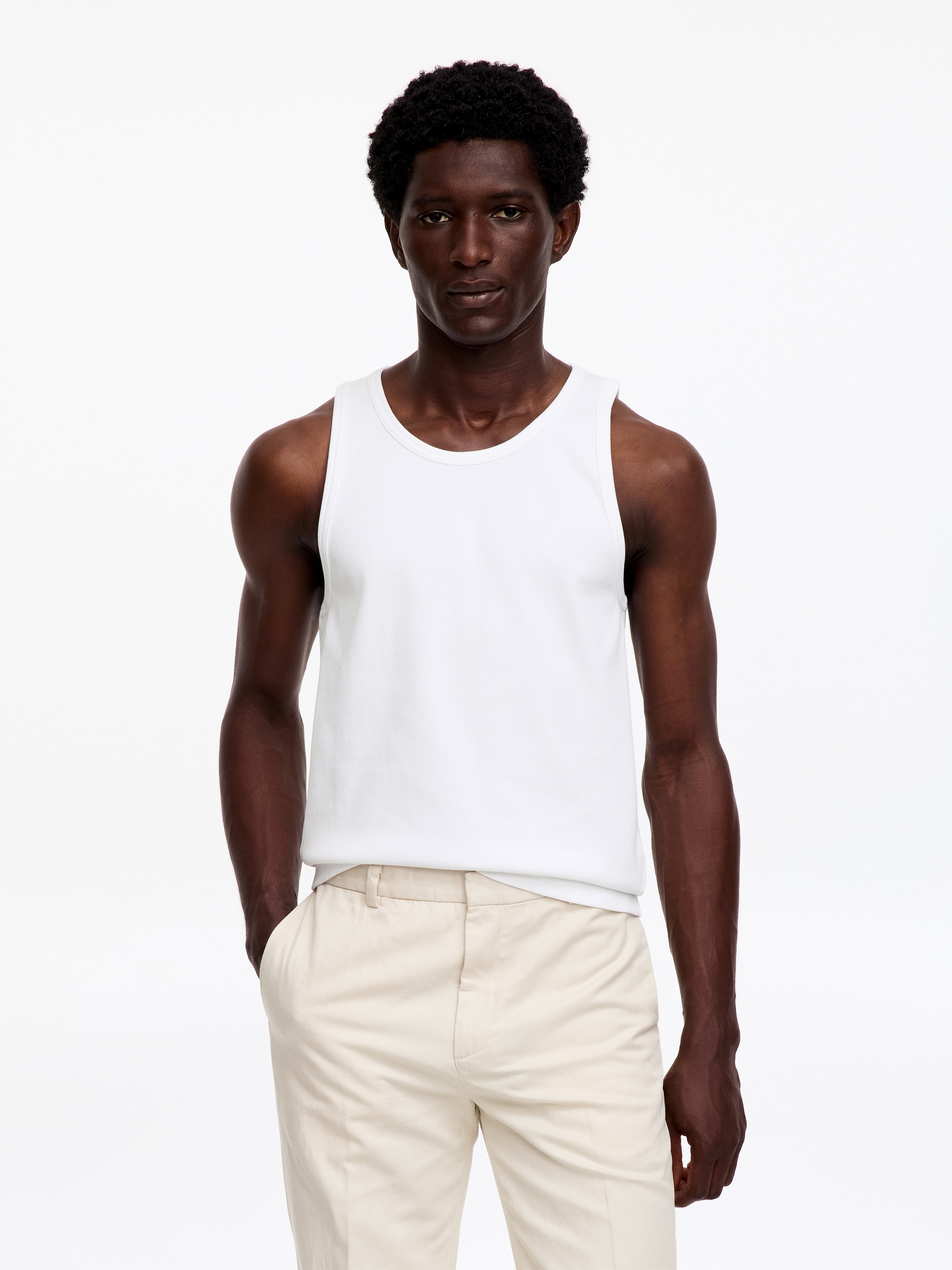 Ribbed Tank Top-White-19553