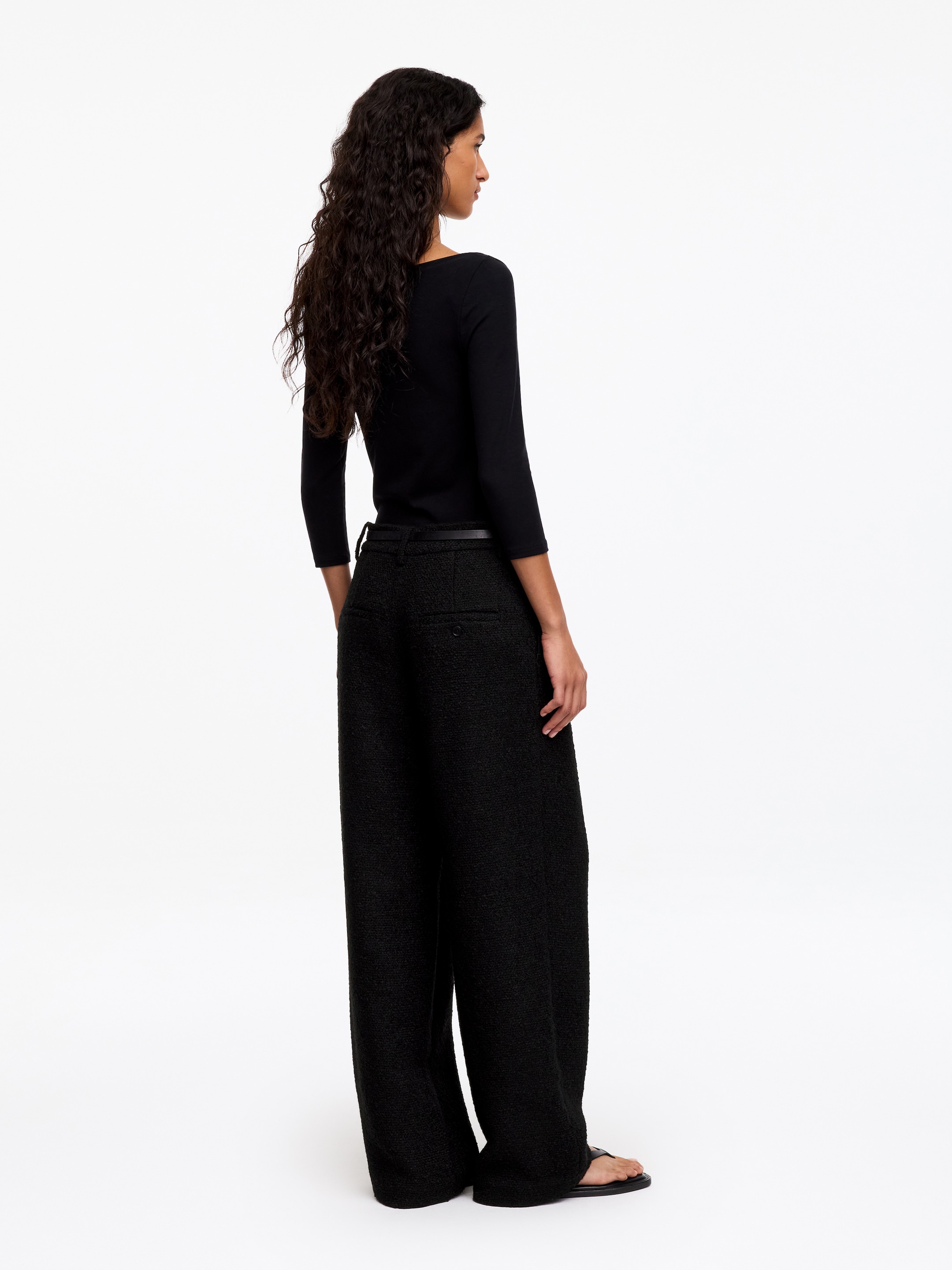 Bouclé Wool Blend Trousers - Black - Relaxed fit - women - StillMedia/Lookbook - 6