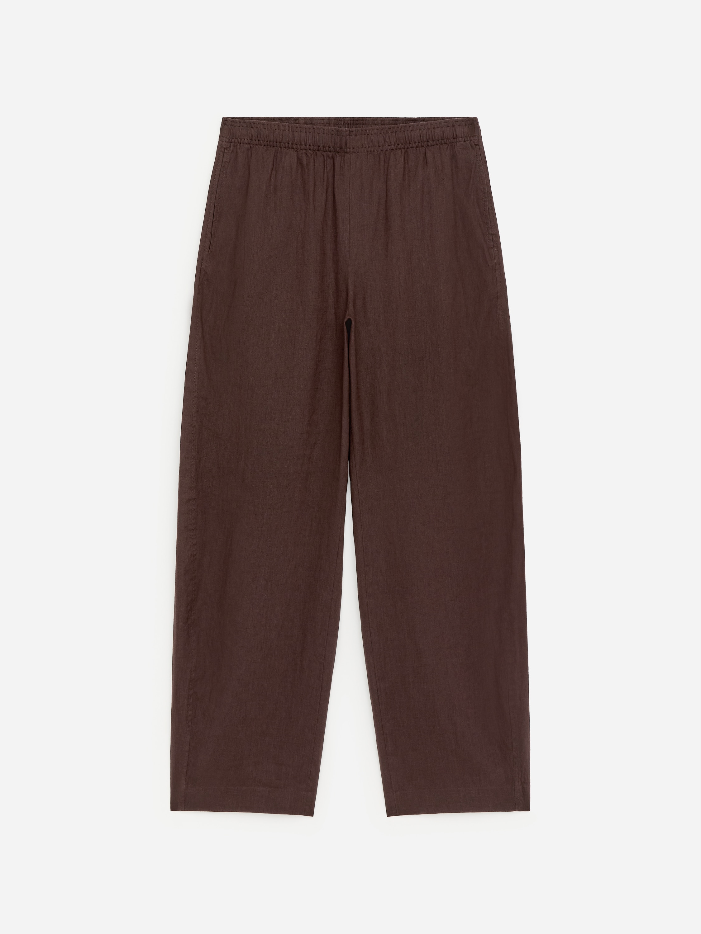 Linnen broek met barrel-pijpen - Donkerbruin