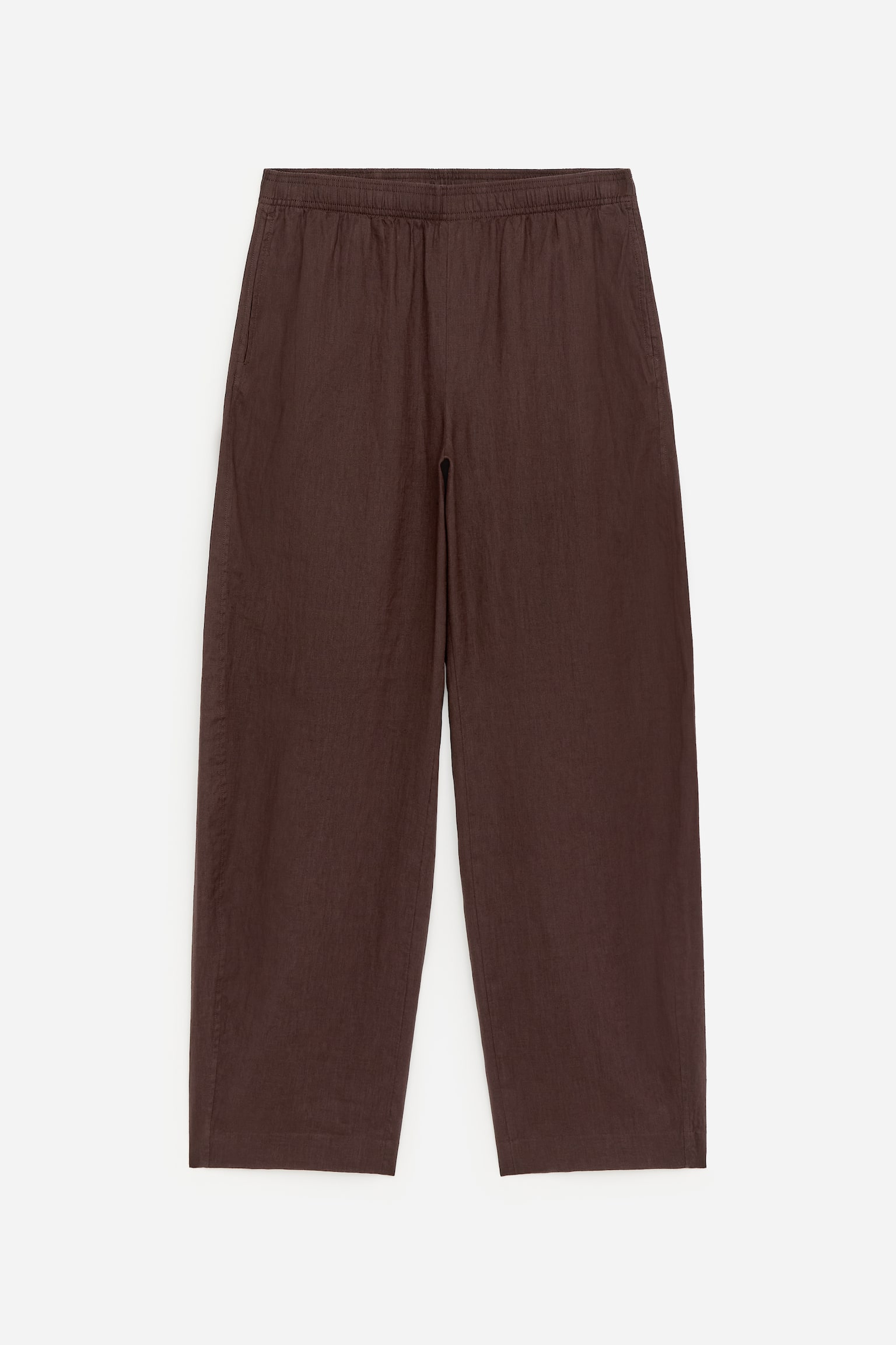 Панталони от лен с широк крачол - Тъмнокафяво/Червен - 2