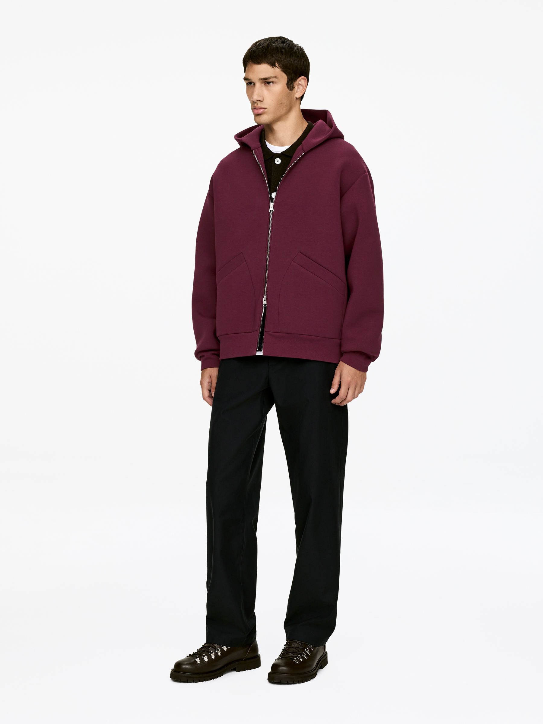 Scuba Zip Hoodie - Dark Red - Relaxed fit - Men - StillMedia/Lookbook - 3