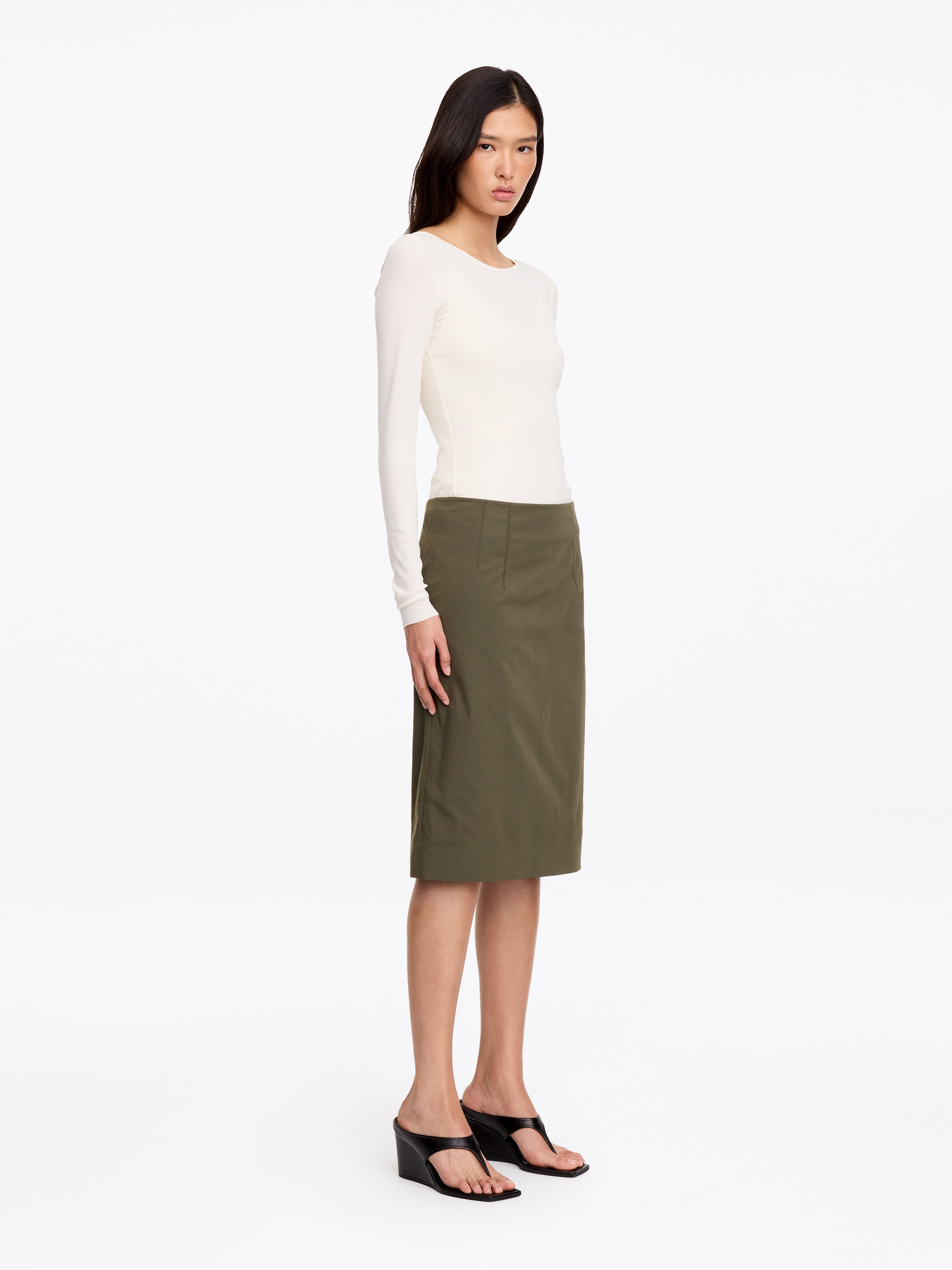 Falda en mezcla de algodón elástico - Verde caqui - Corte estándar - women - StillMedia/Lookbook - 4