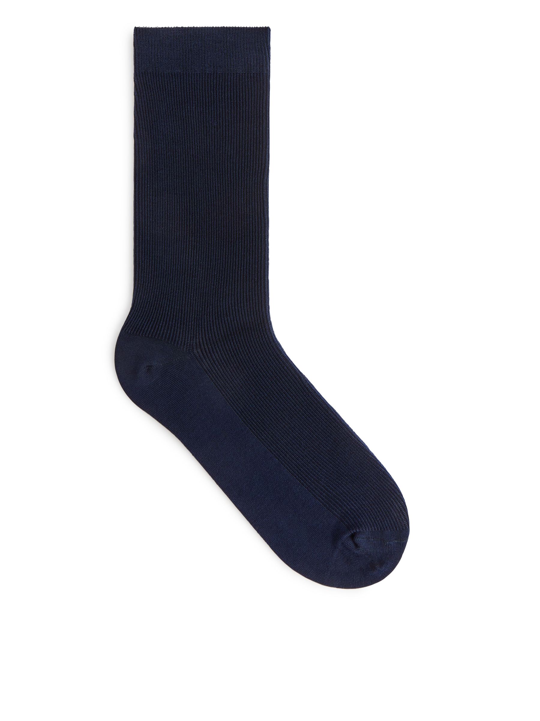 Calcetines de canalé de algodón mercerizado - Azul oscuro - Women - StillMedia/DescriptiveStillLife - 1