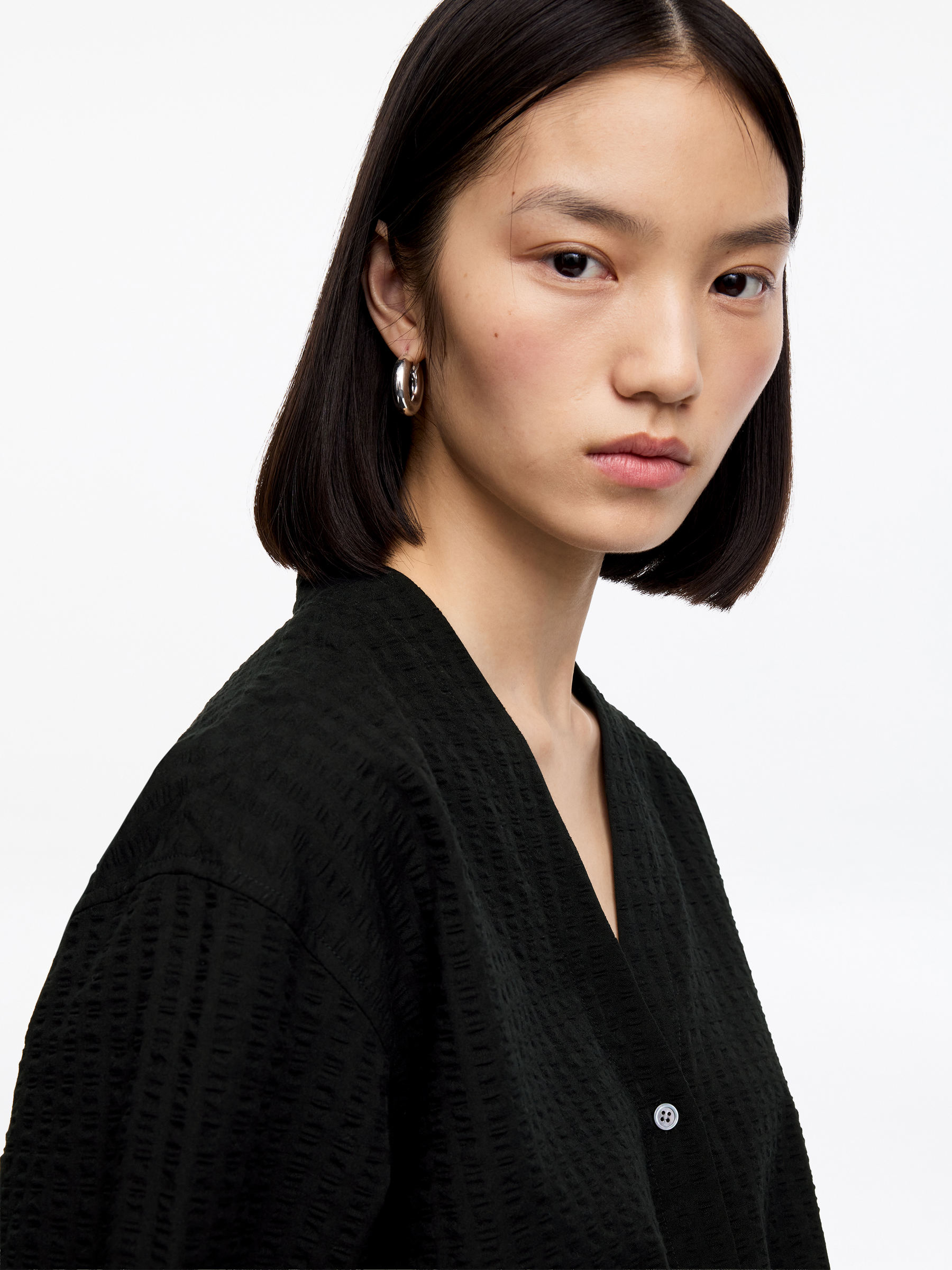 Seersucker Top - Black - Regular fit - Women - StillMedia/Lookbook - 5