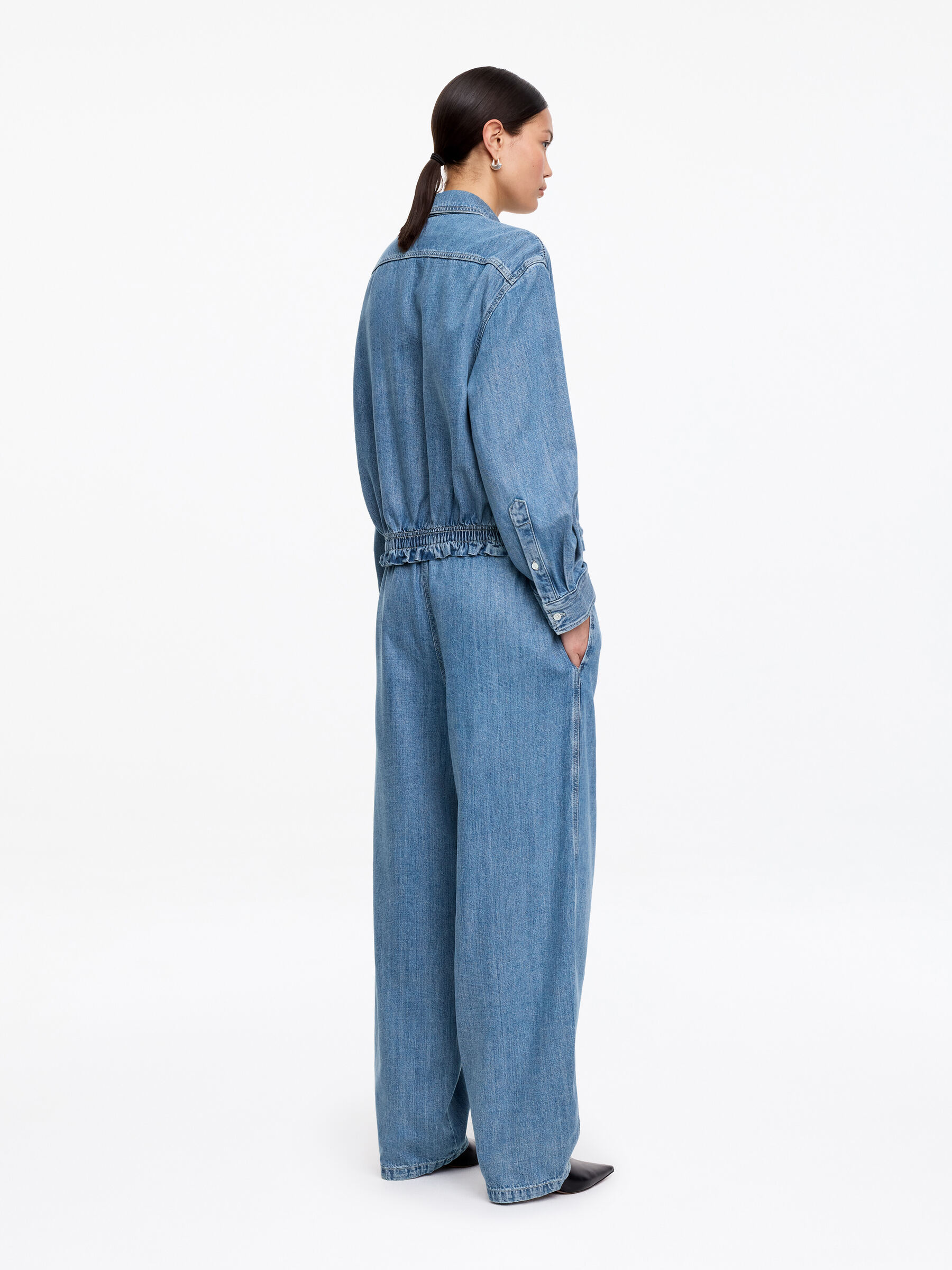 Drawstring Denim Blouse - Washed Blue - Regular fit - Women - StillMedia/Lookbook - 5