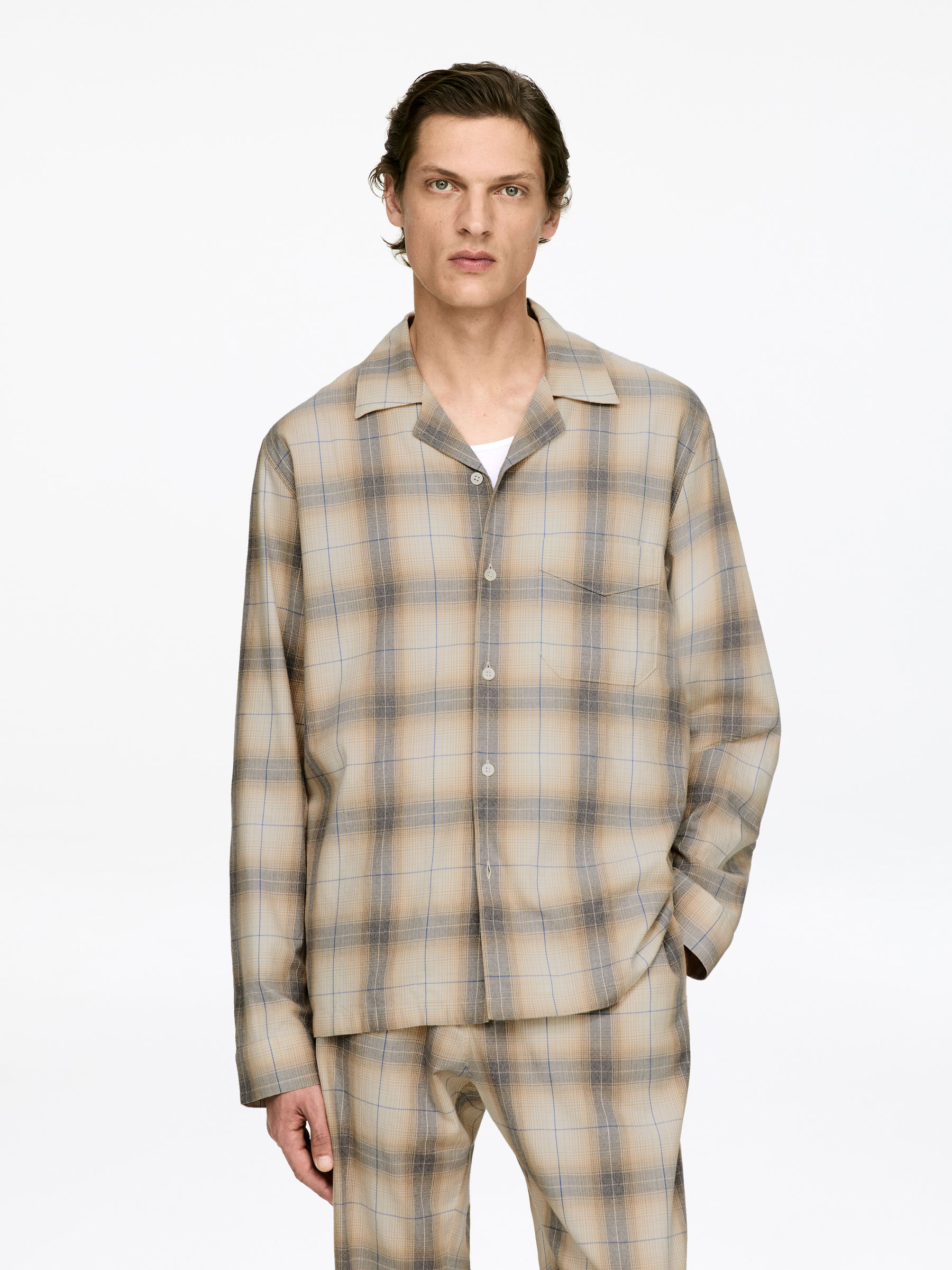 Flannel Pyjama Shirt-#B2A78D-17183