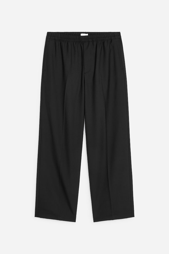 Pantaloni Largi din Hopsack, cu Talie Elastică - Negru/Bleumarin - 1