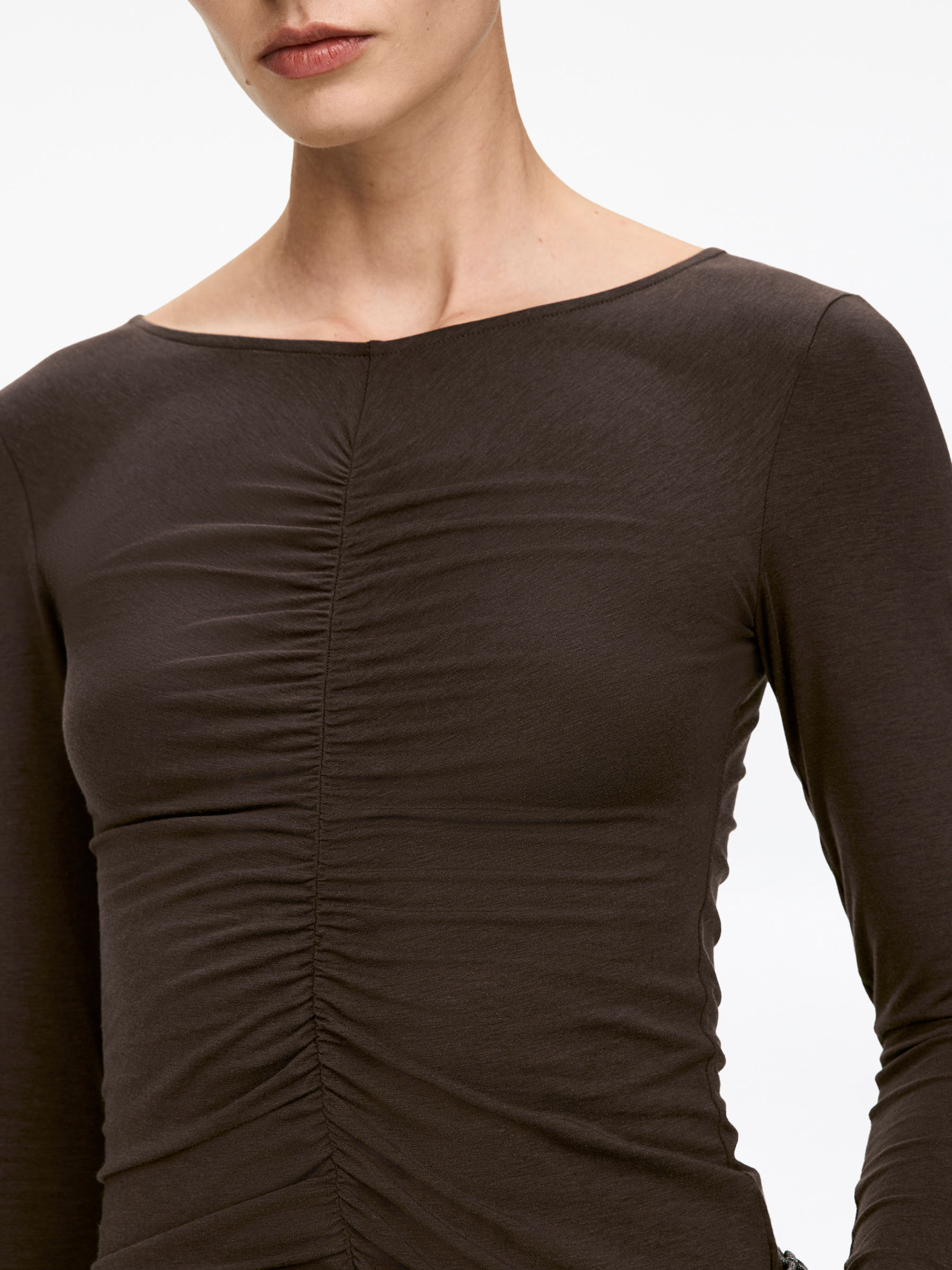 Gathered Top - Dark Brown - Slim fit - Women - StillMedia/Lookbook - 3