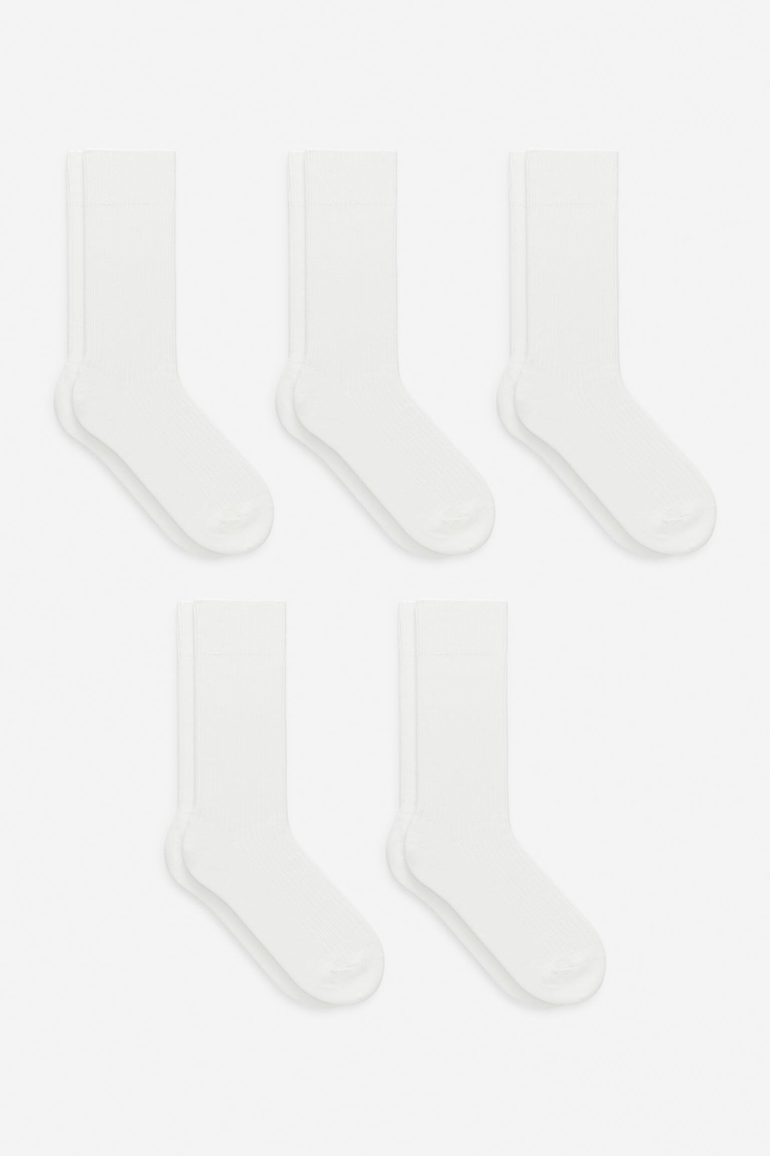 5 paires de chaussettes en coton côtelé Supima - Blanc