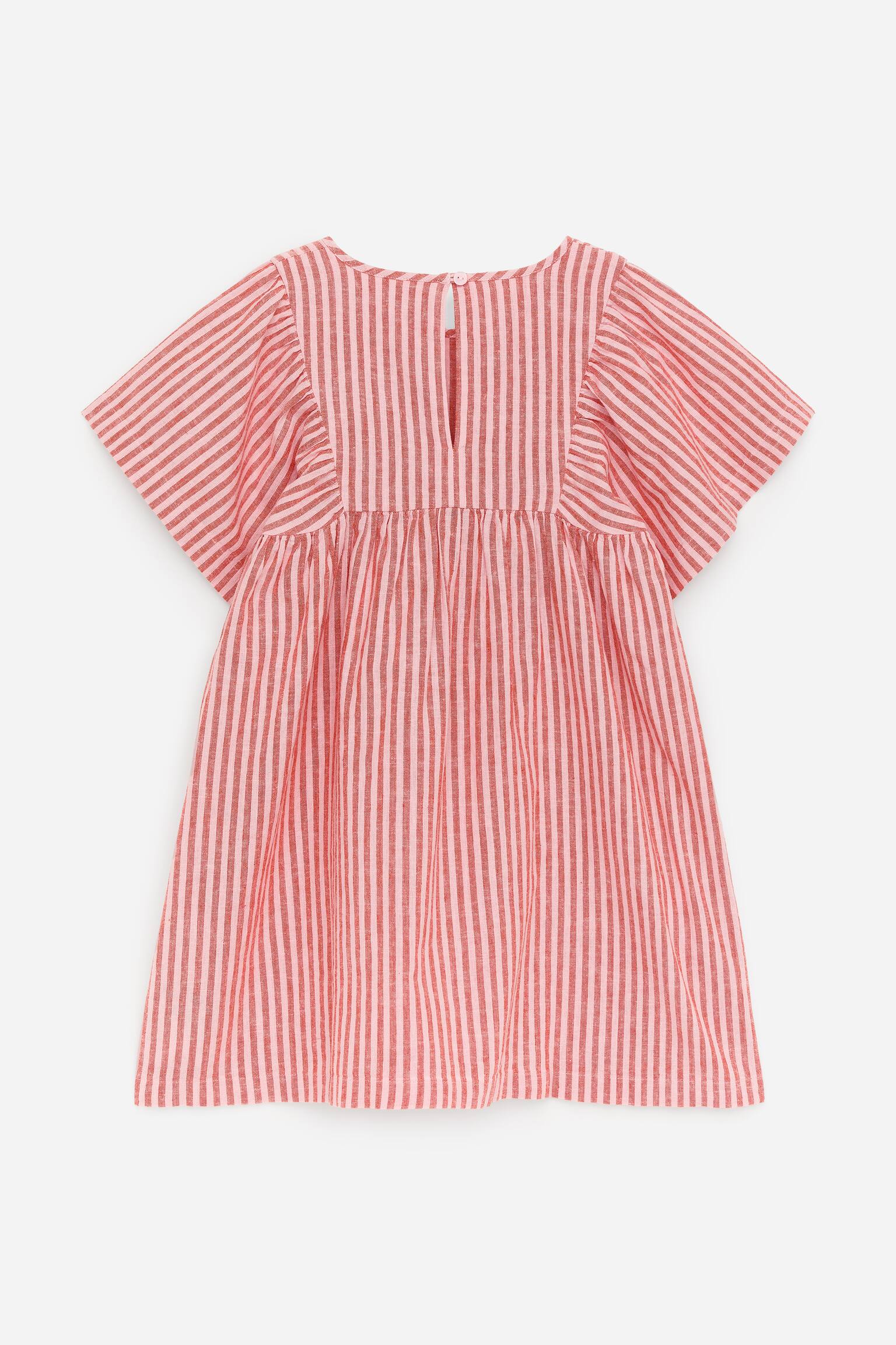 Klänning i linne och bomull - Röd/vit - 3