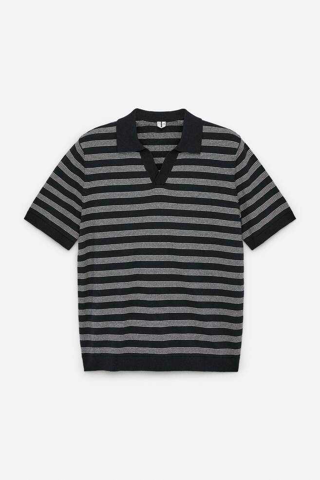 Cotton Linen Polo Shirt - Ciemnoniebieski - 1