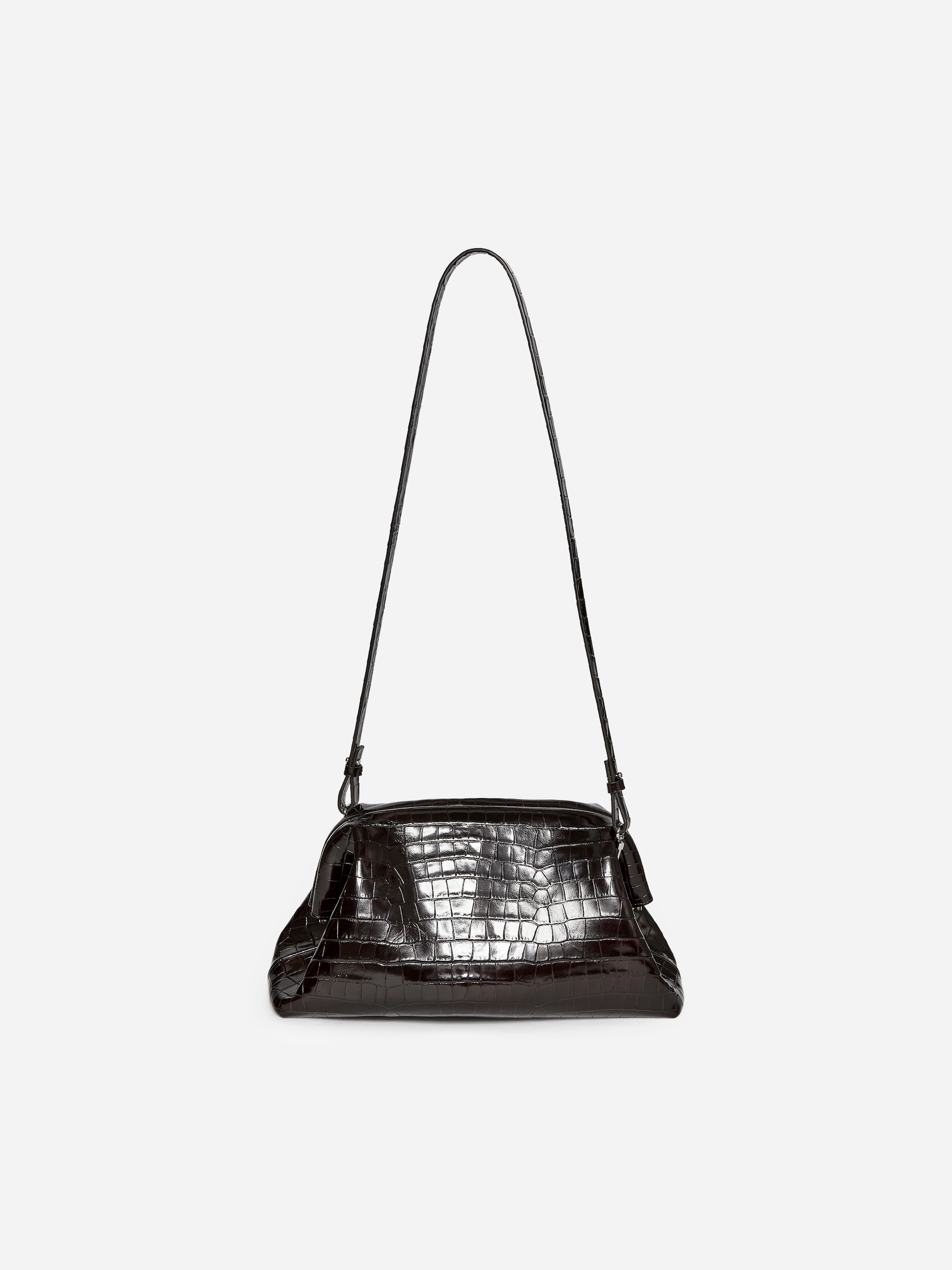 Krokodilmönstrad läderclutch-#3F3838-17327