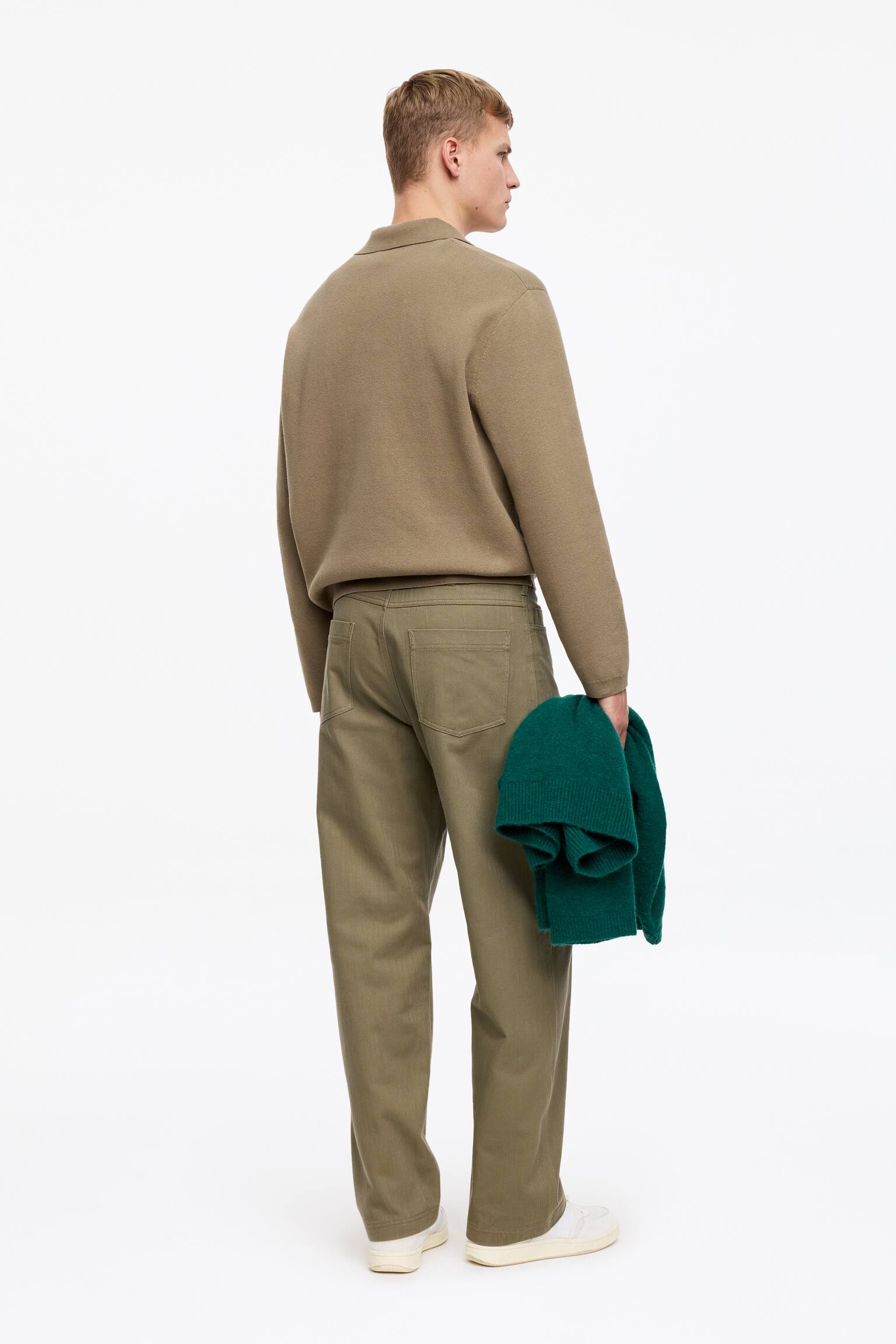 Pantalones de sarga de algodón de corte relajado - Verde caqui/Azul oscuro - 3