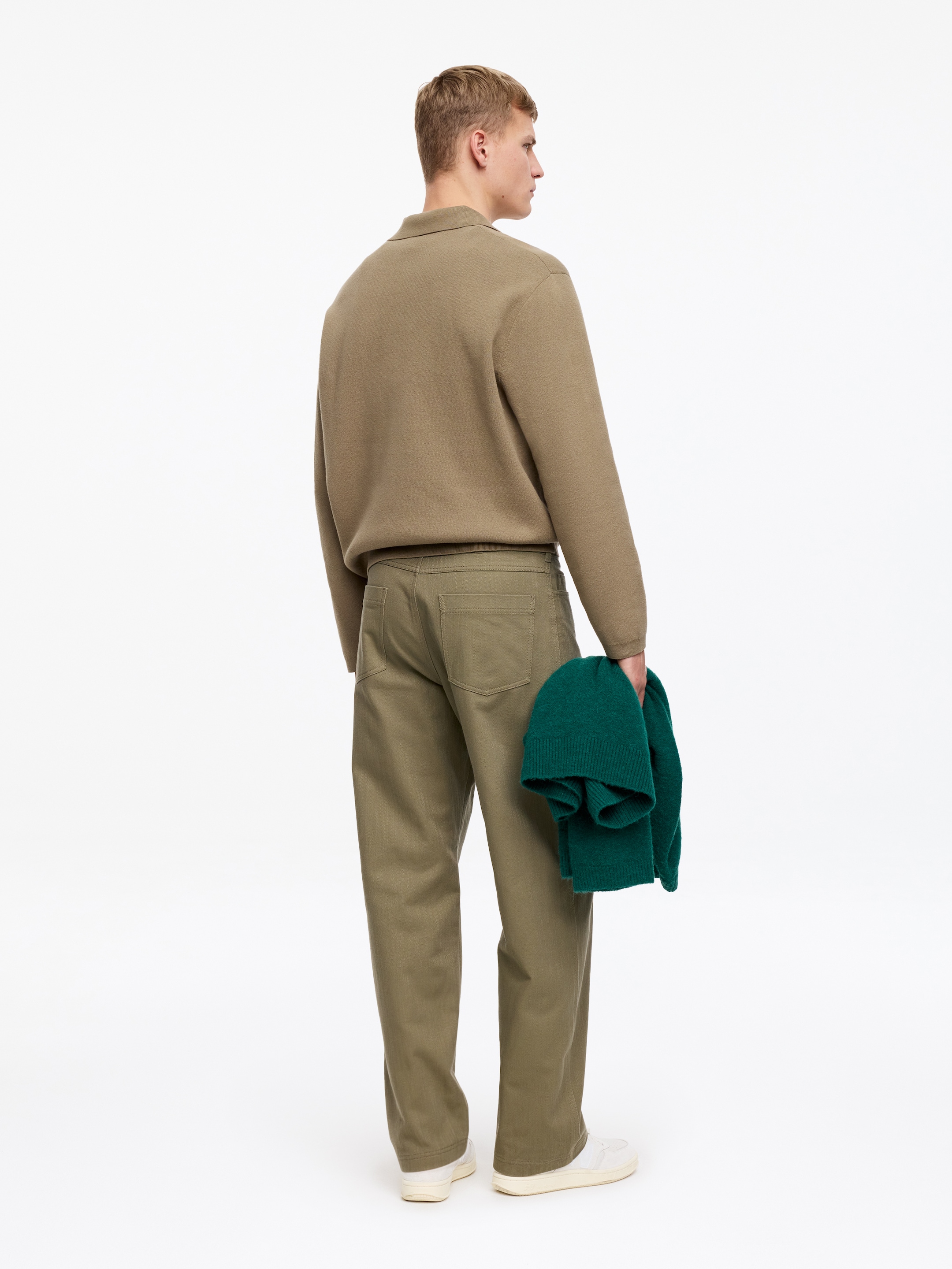 Pantalones de sarga de algodón de corte relajado - Verde caqui - Corte relajado - Women - StillMedia/Lookbook - 4