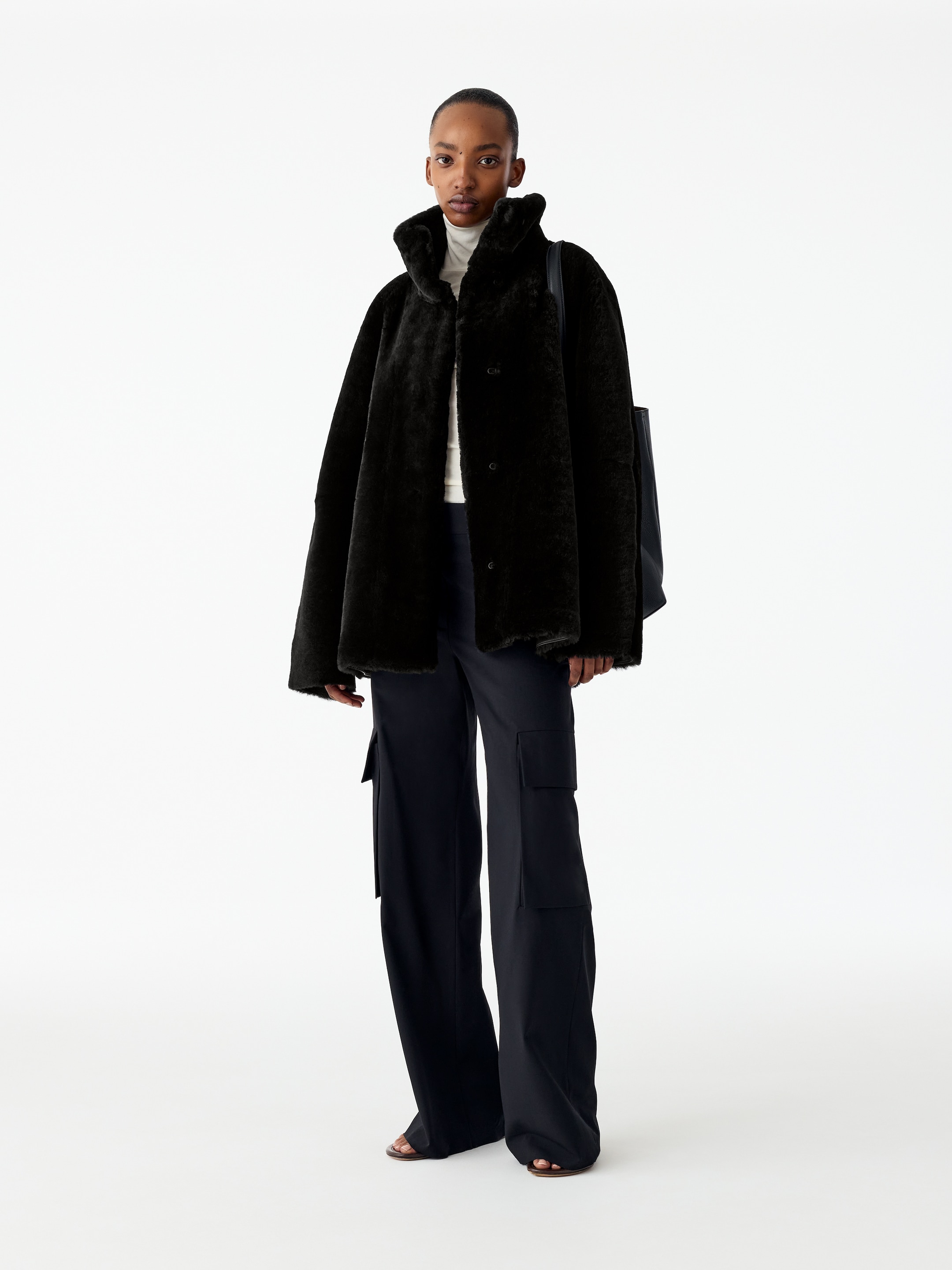 Relaxed Shearling Coat-Black-20968