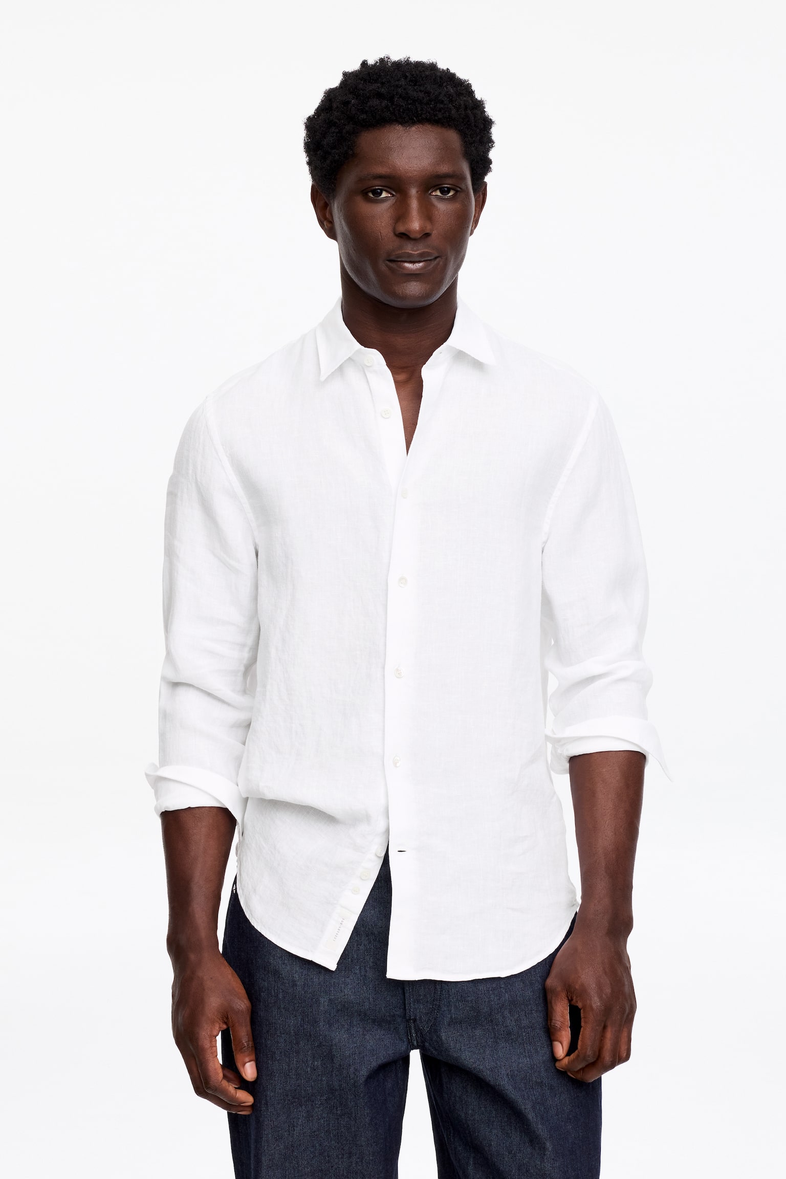 Lněná Košile Klasického Střihu-Bílá - 1