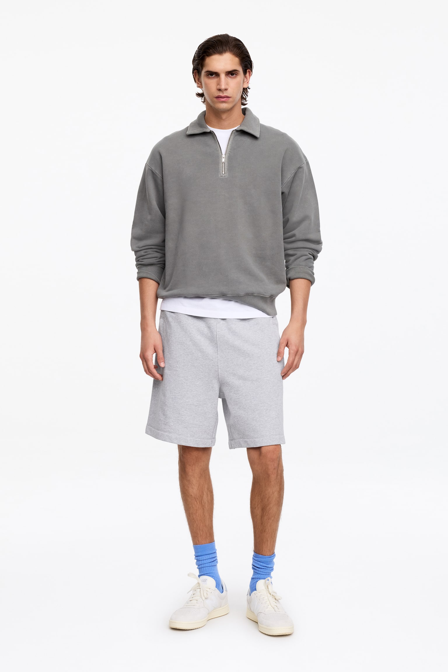 Shorts in maglia - Grigio mélange/Blu polvere - 1