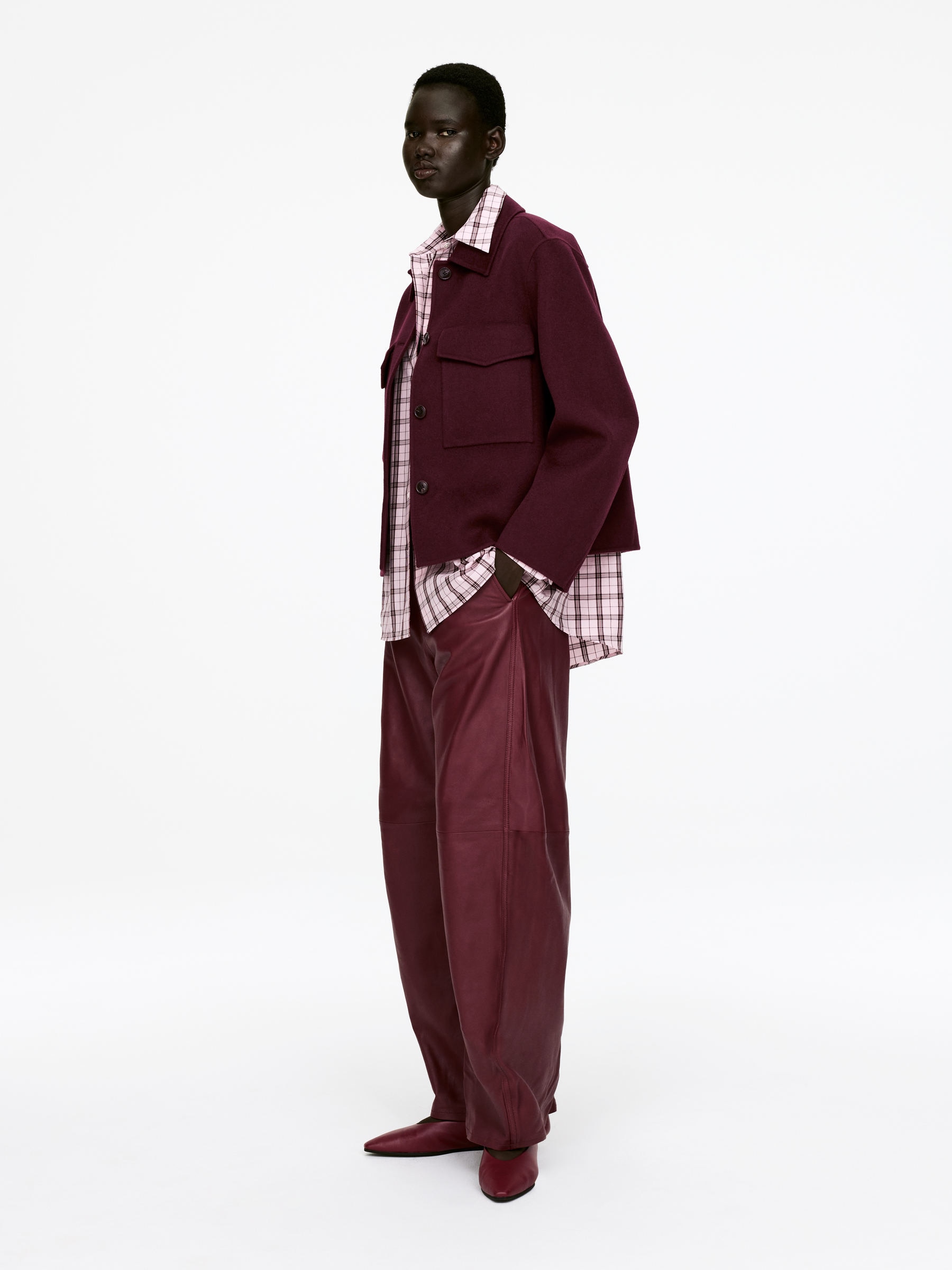 Double-Face Wool Overshirt - Burgundy - Regular fit - Women - StillMedia/Lookbook - 6