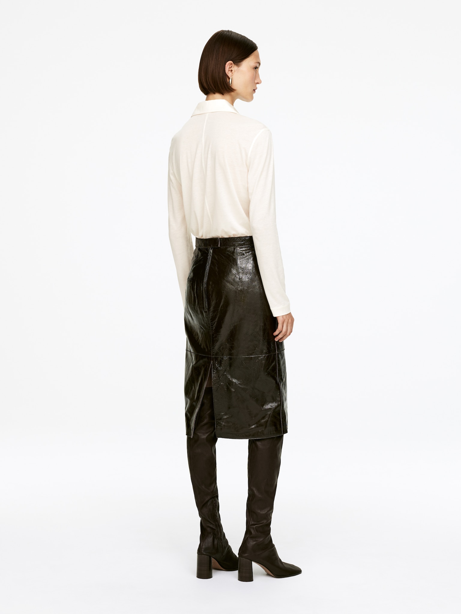 Košeľa z lyocellovej zmesi - Off White/Čierna - 6