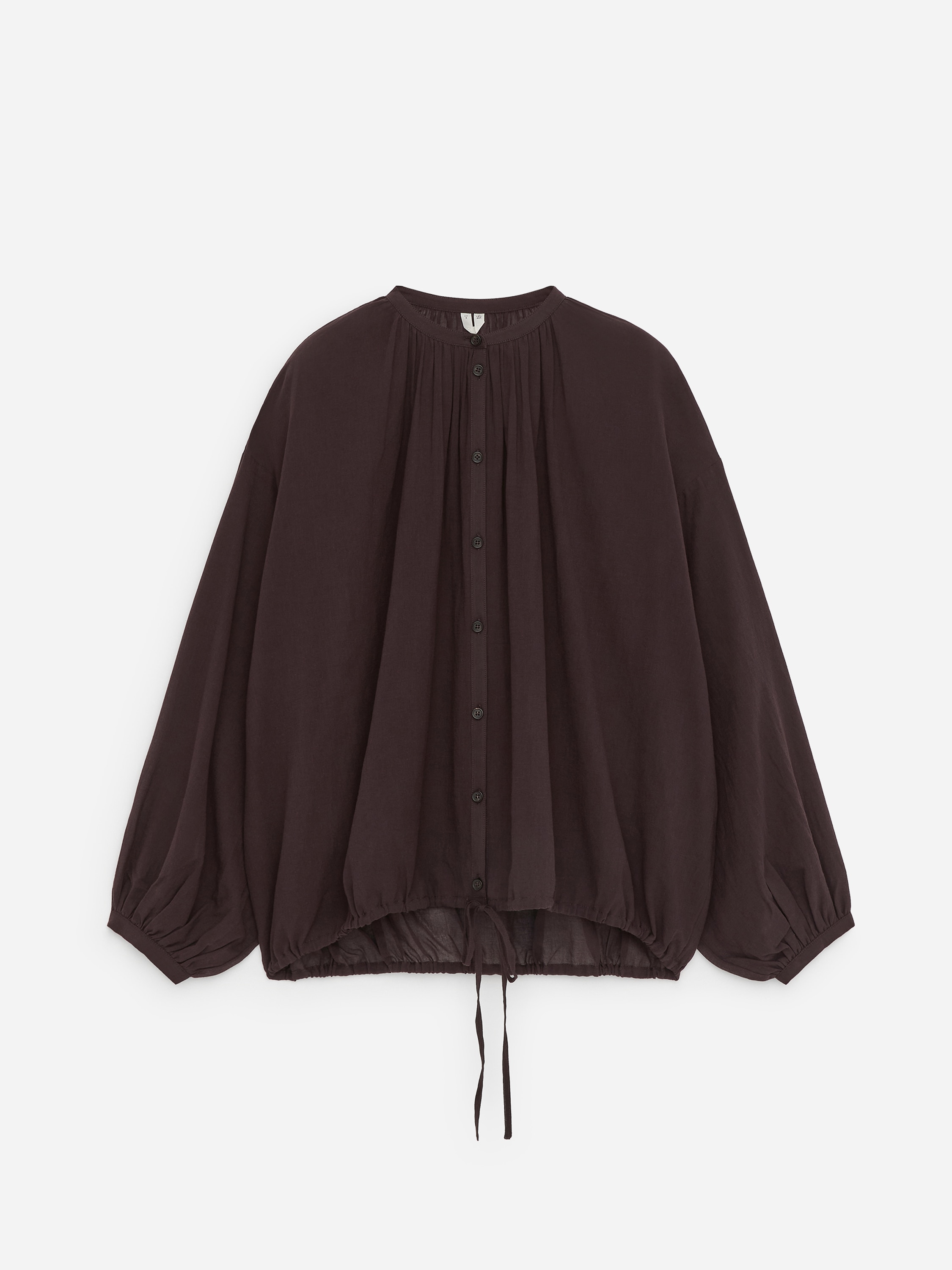 Blouse en crêpe avec cordon de serrage-Marron