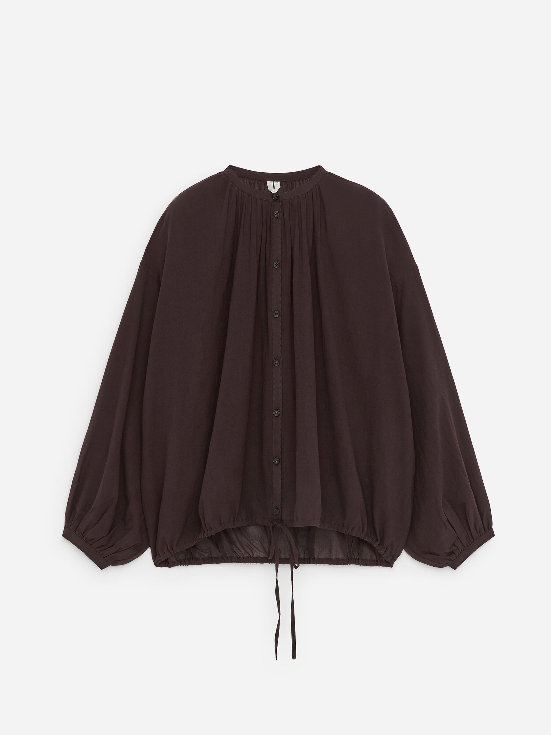 Crepe Drawstring Blouse - Brown - Loose fit - Women - StillMedia/DescriptiveStillLife - 1