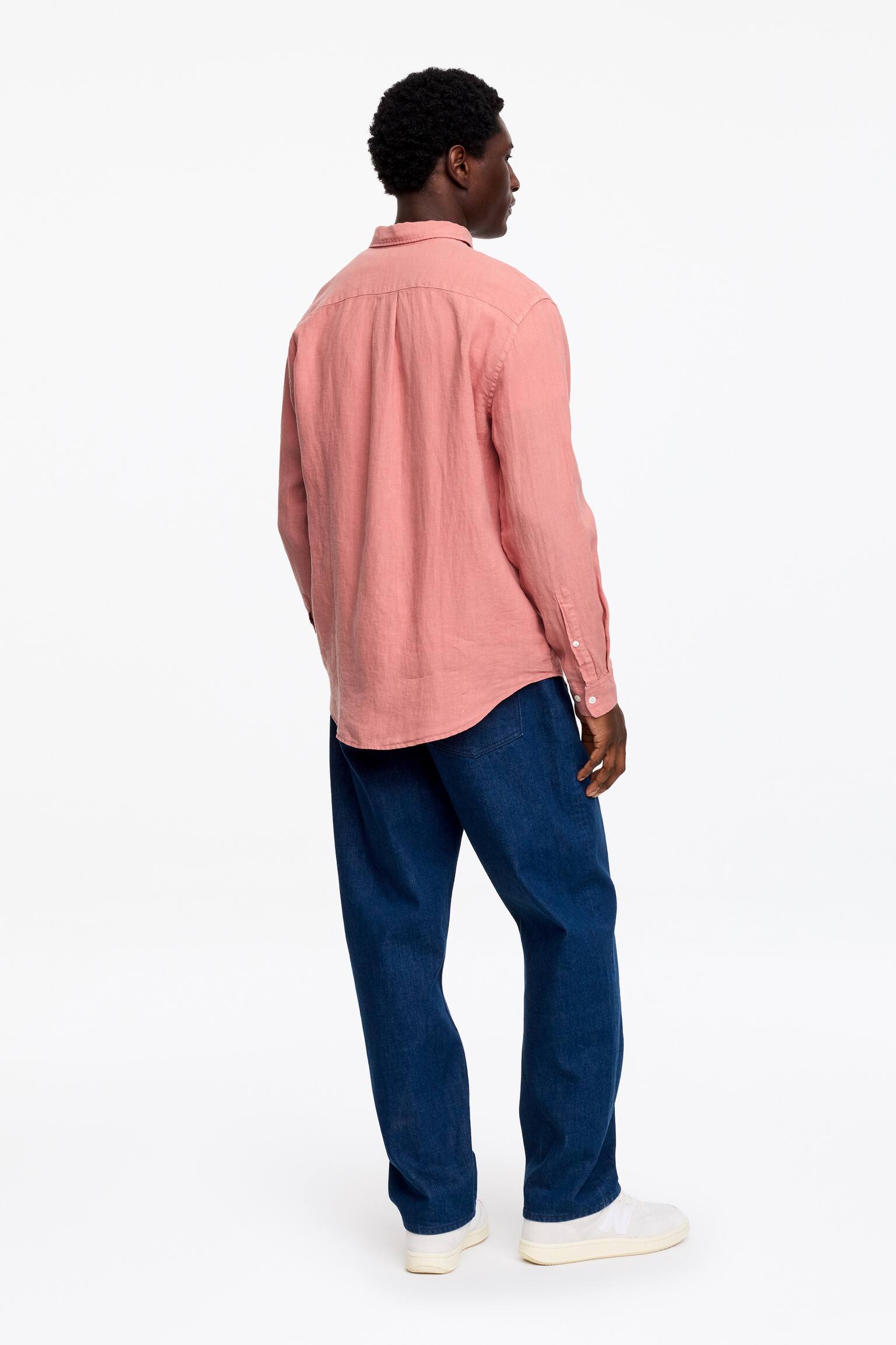 Camisa de linho descontraída - Rosa escuro acinzentado/Branco sujo - 3