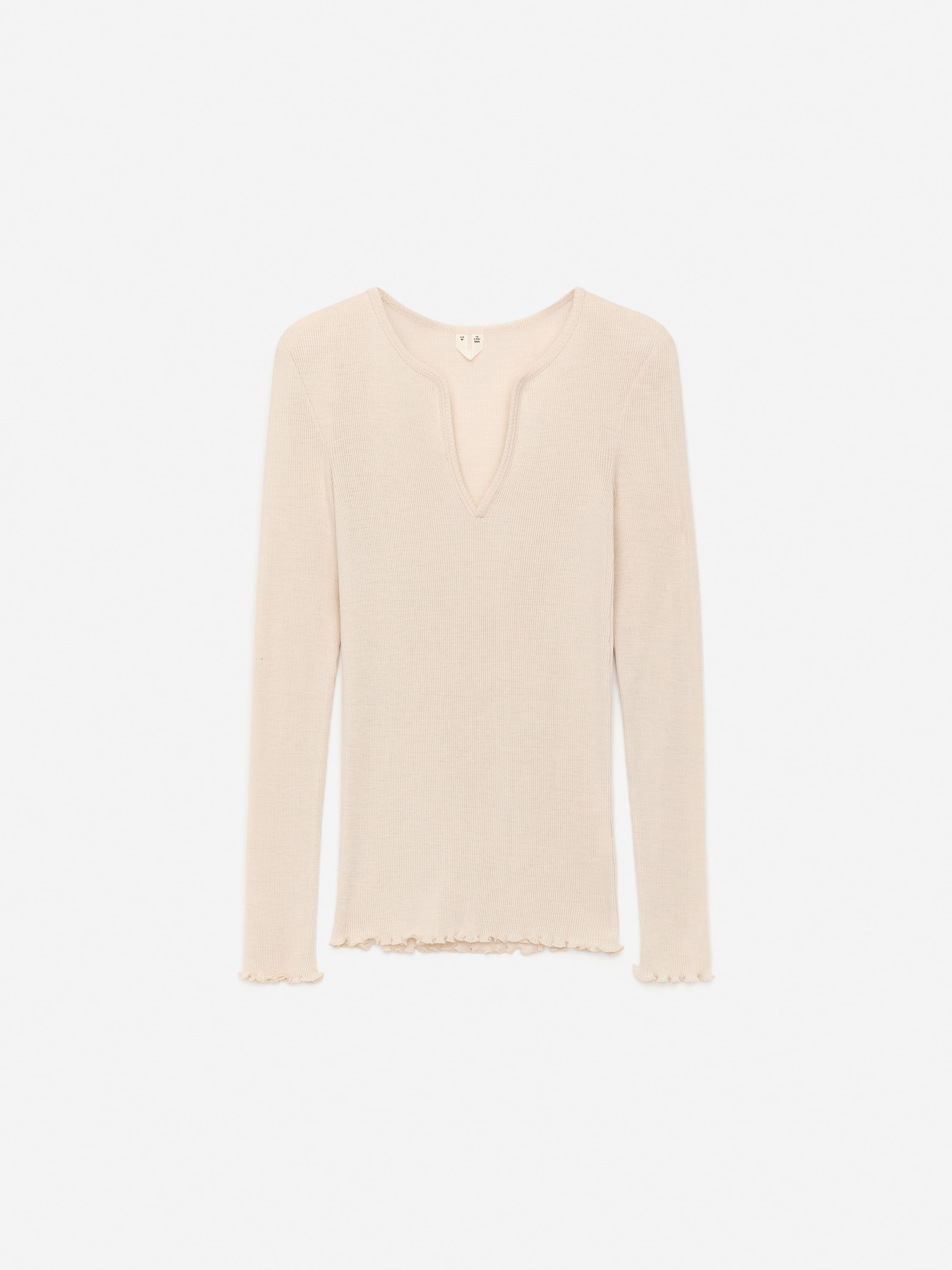 Maglia a coste in lana e seta - Bianco sporco/Nero