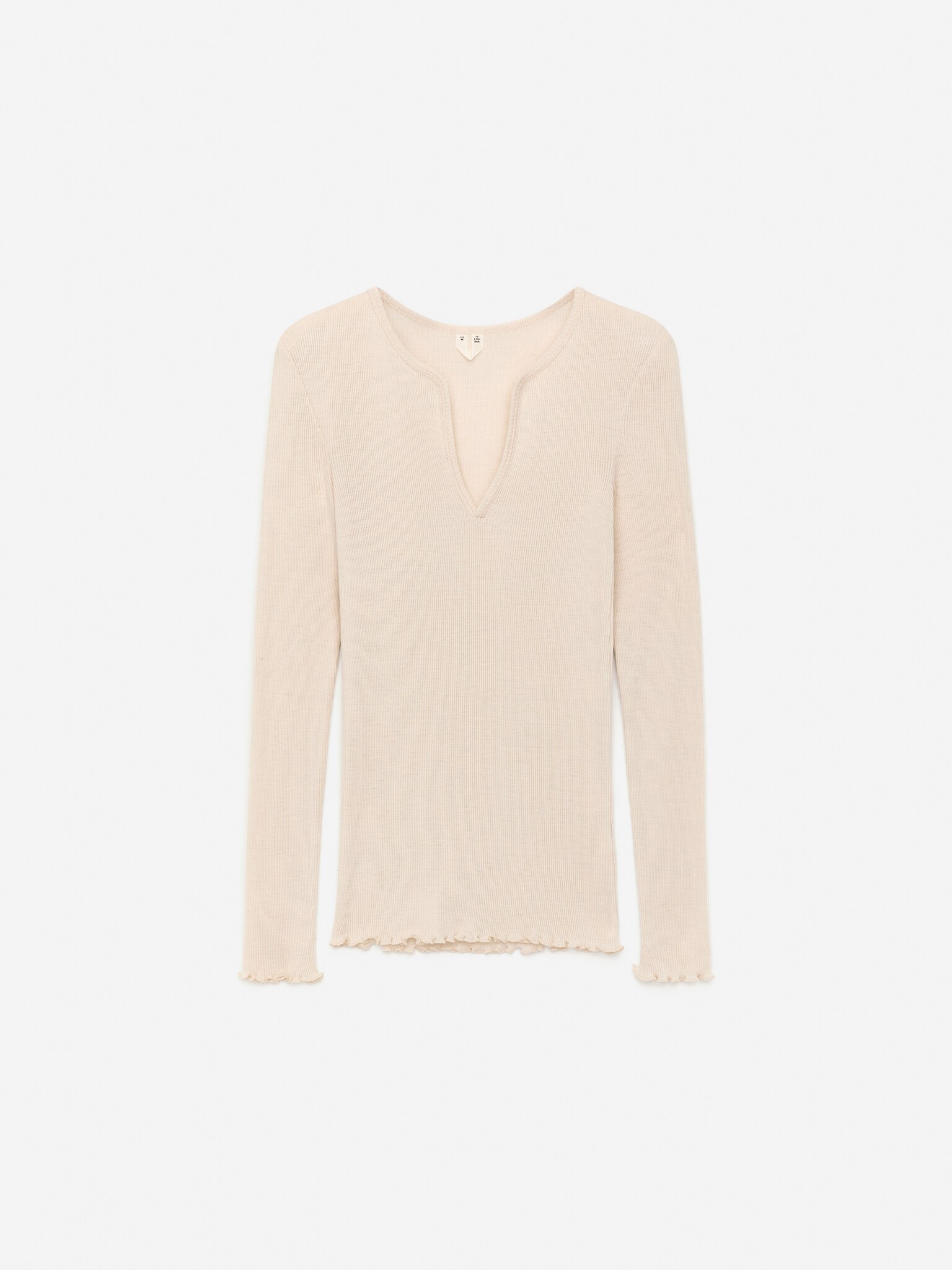 Haut côtelé en laine et soie - Blanc cassé/Noir - 2