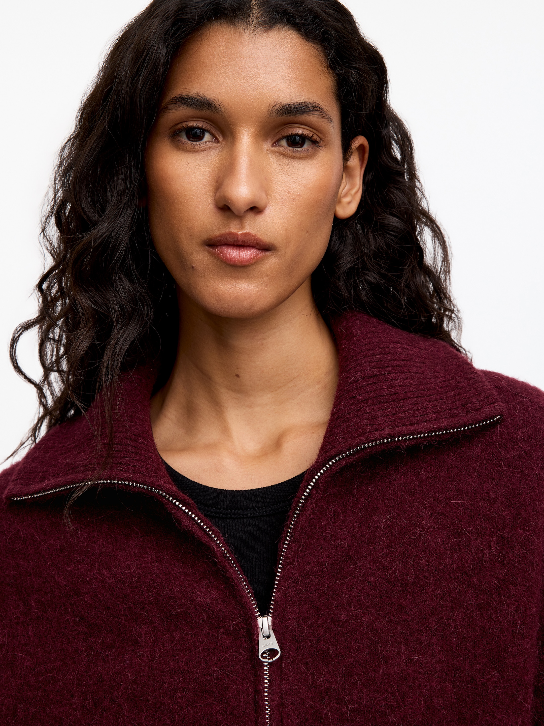 Pull demi-zippé en mélange d'alpaga - Rouge foncé - Loose fit - women - StillMedia/Lookbook - 3